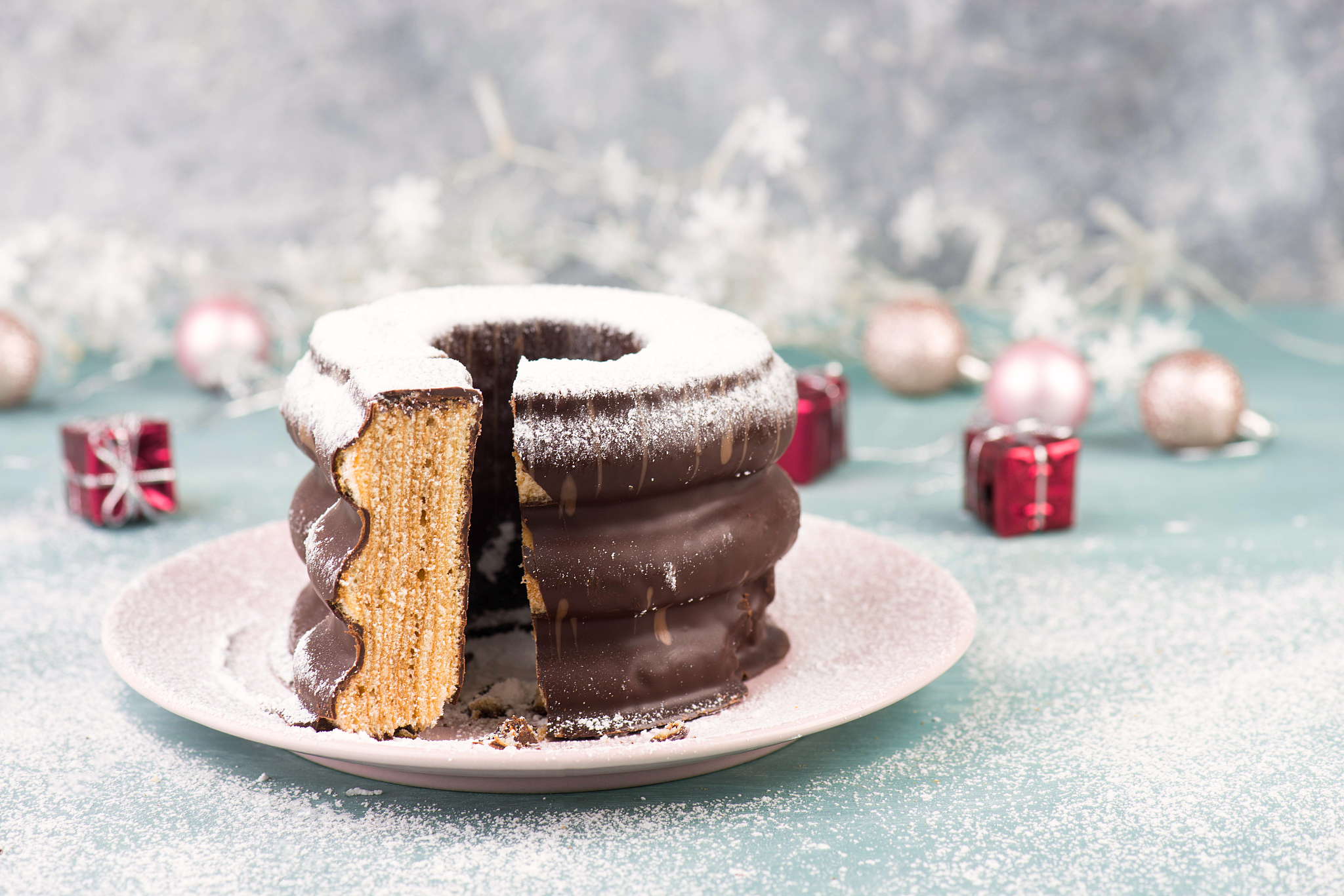traditional german christmas chocolate cake called tree cake, wi
