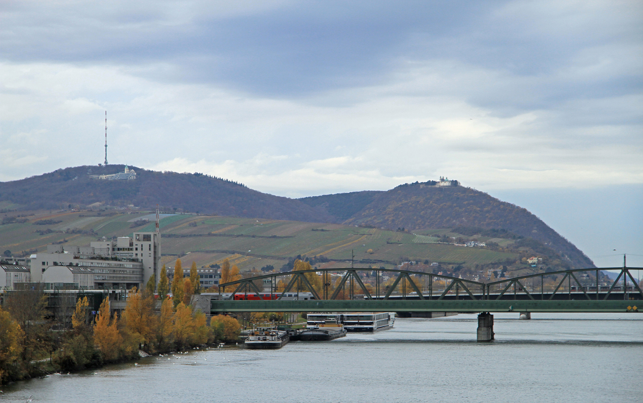 leopoldsberg and riverside of danube in vienna
