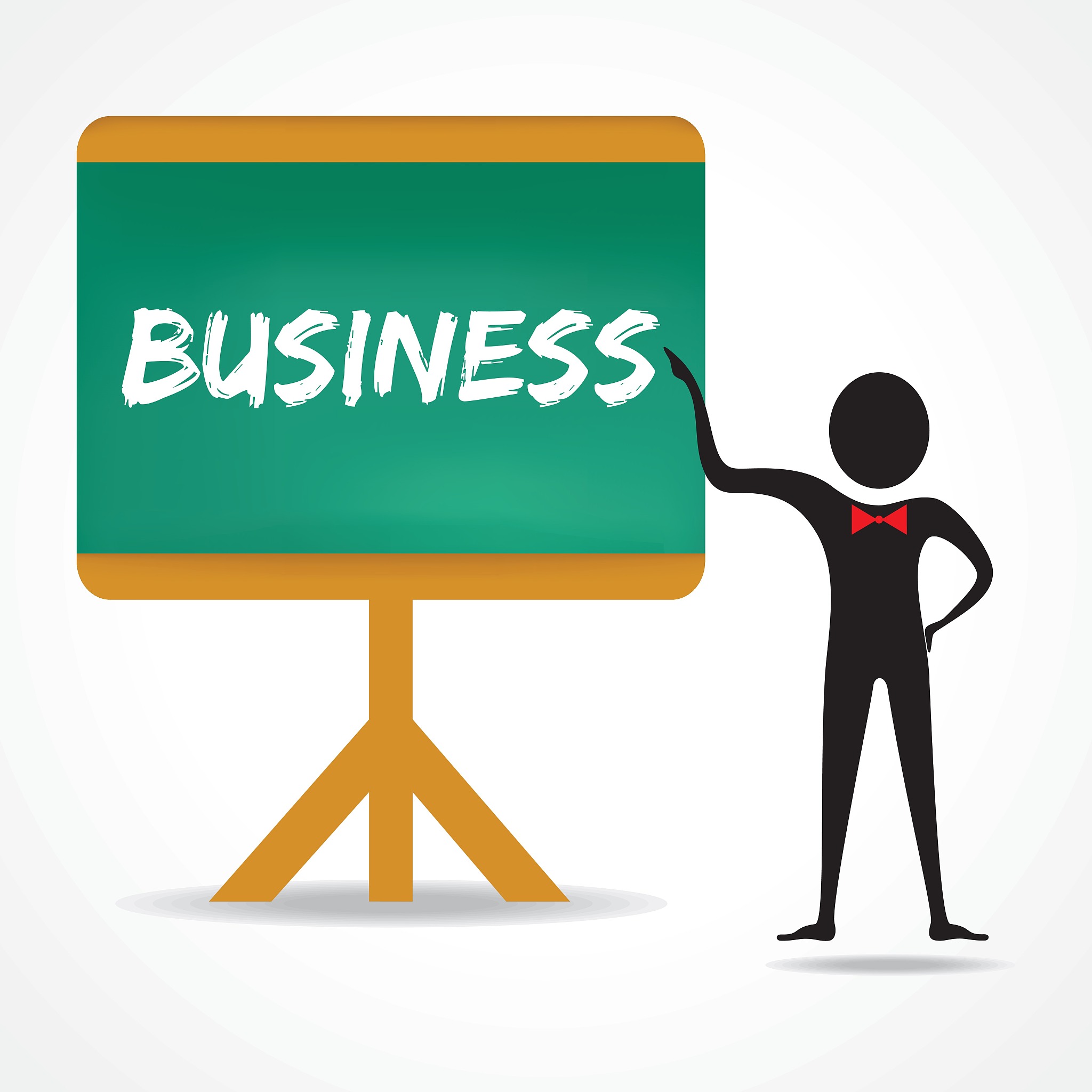 man points to business word on green board stock vector