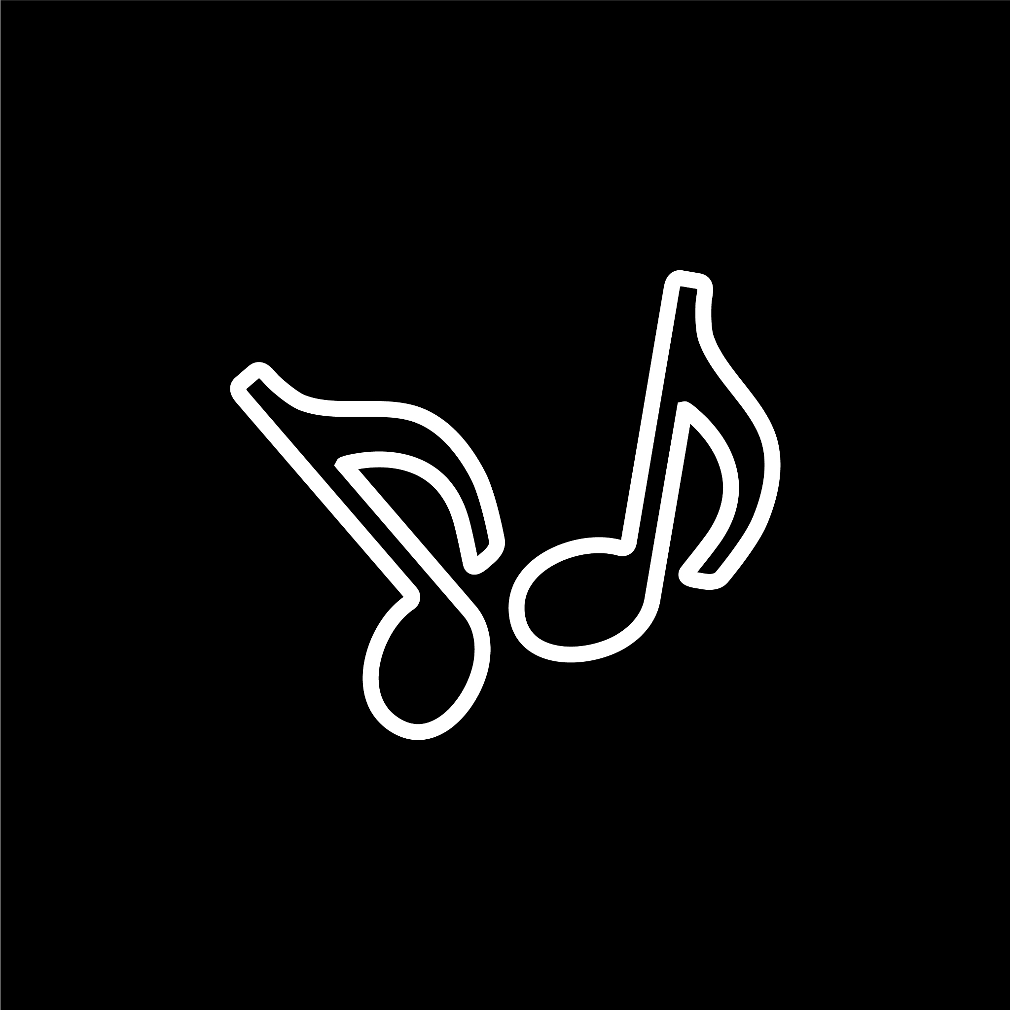 music note line icon on black background black