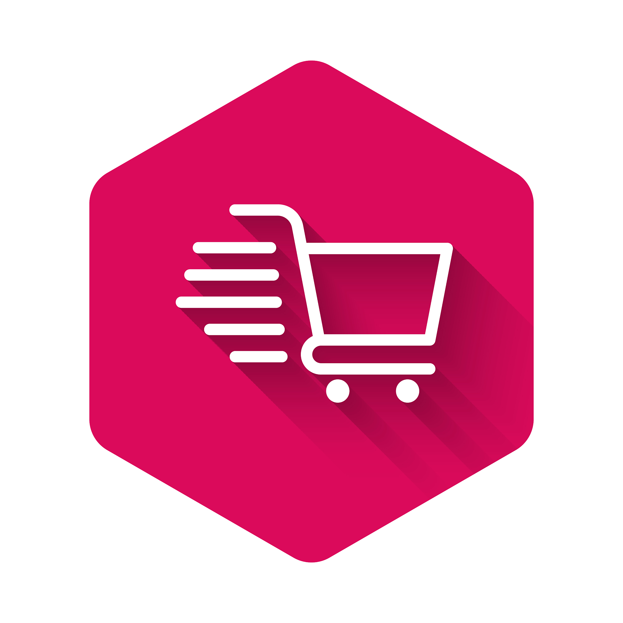 white shopping cart icon isolated with long shadow