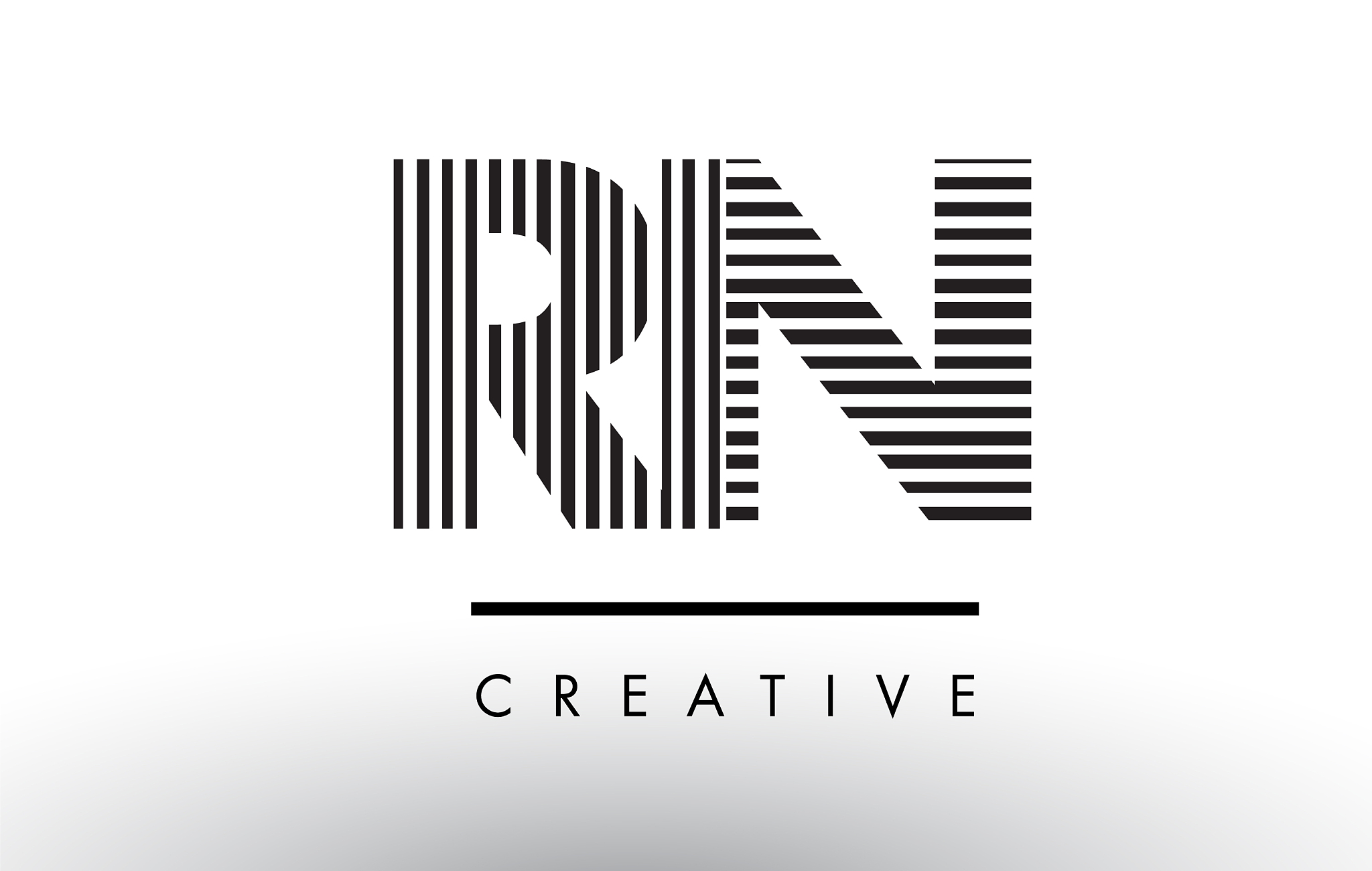 rn r n black and white lines letter logo design