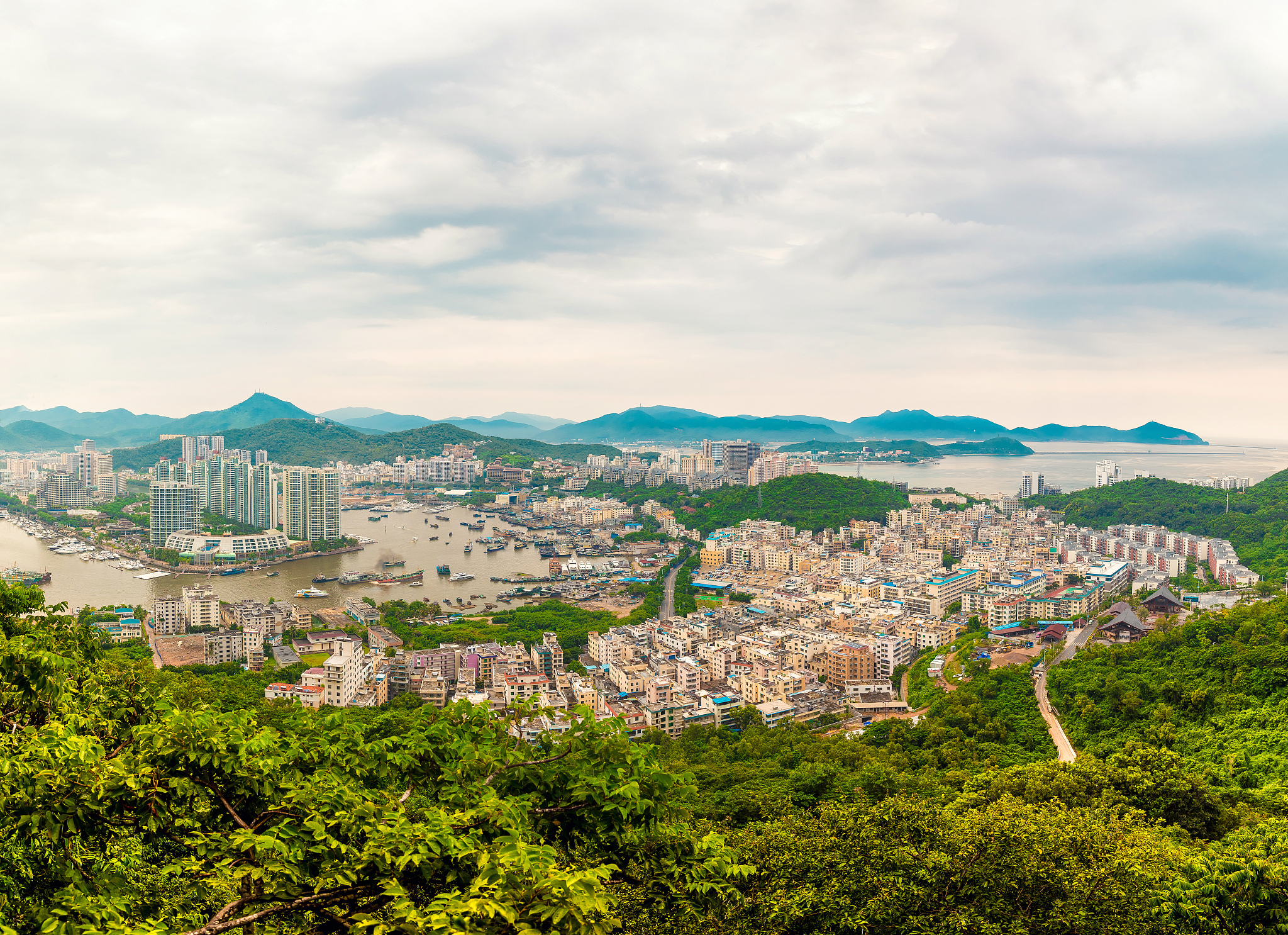 beautiful panoramic view of the resort city, china, hainan. town