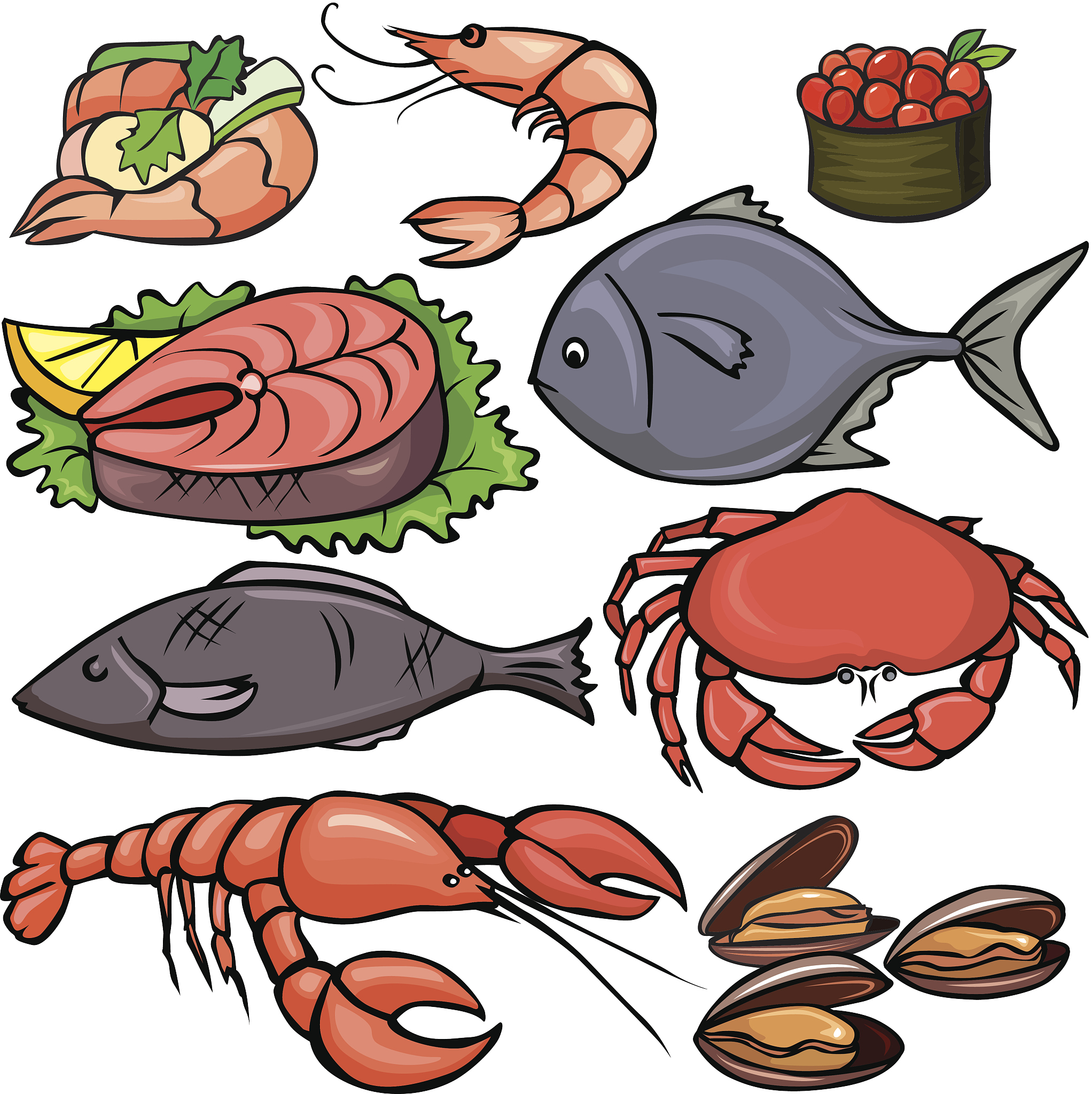 seafood icons set