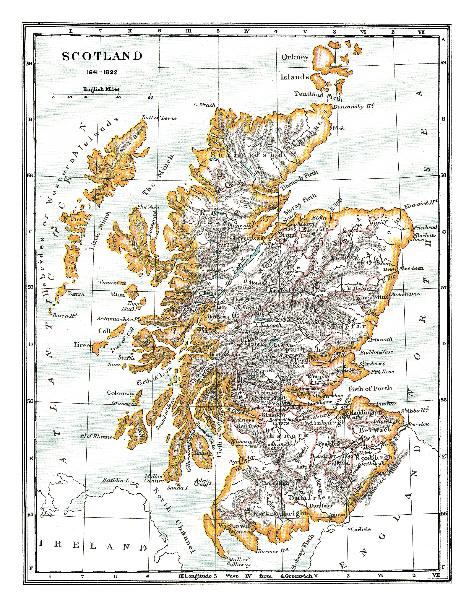 old map of scotland 1641-1892