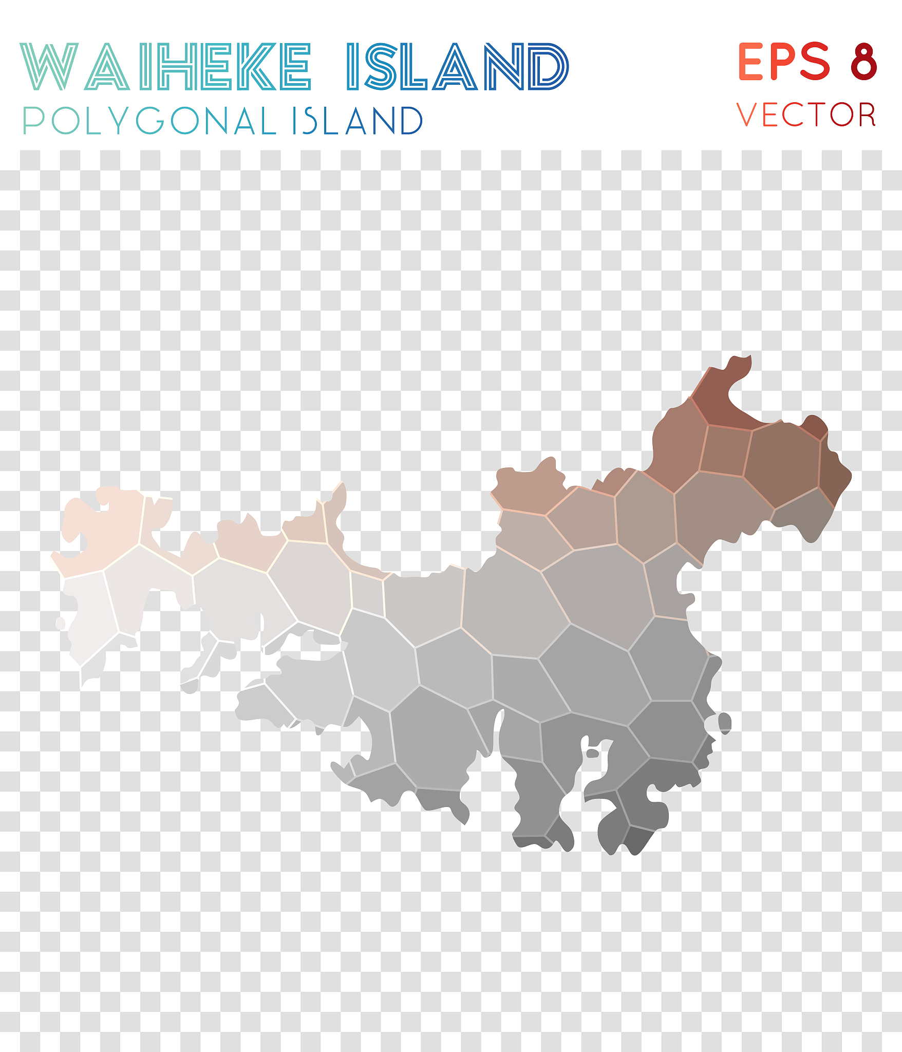 waiheke island polygonal map, mosaic style island.