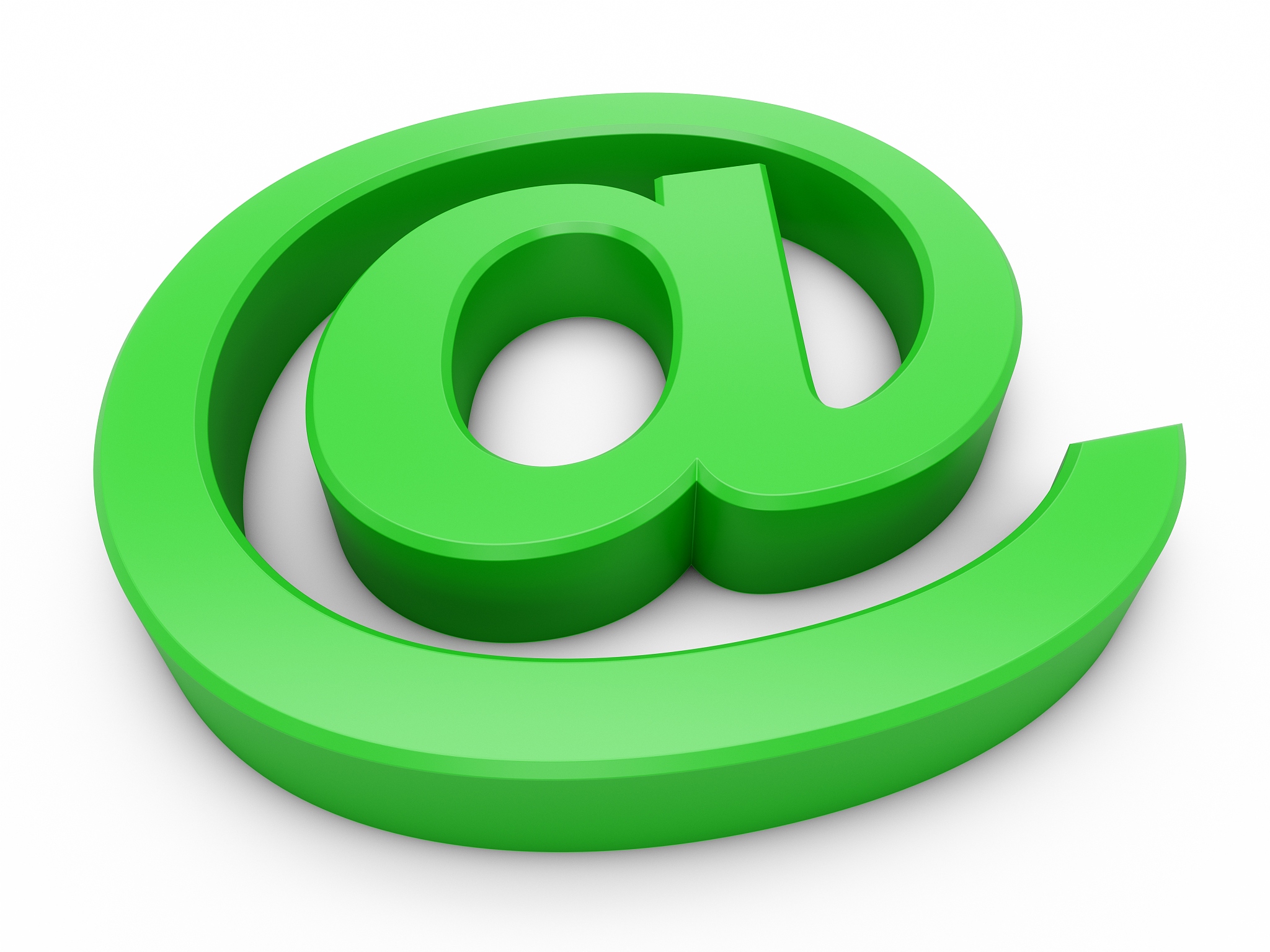 3d rendering green at email symbol isolated on white background