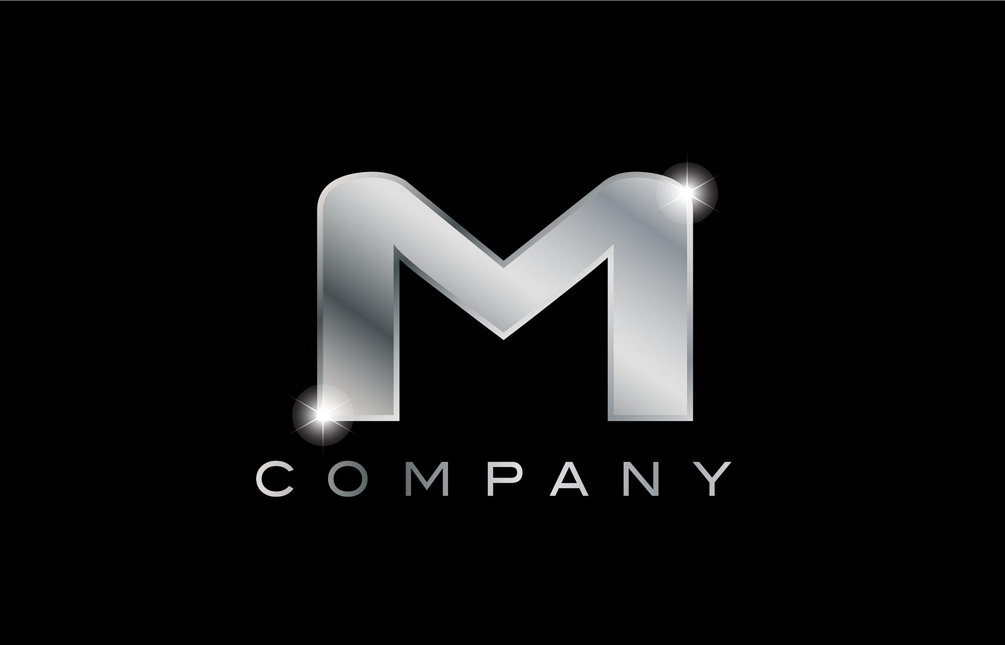 m silver metal letter company design logo