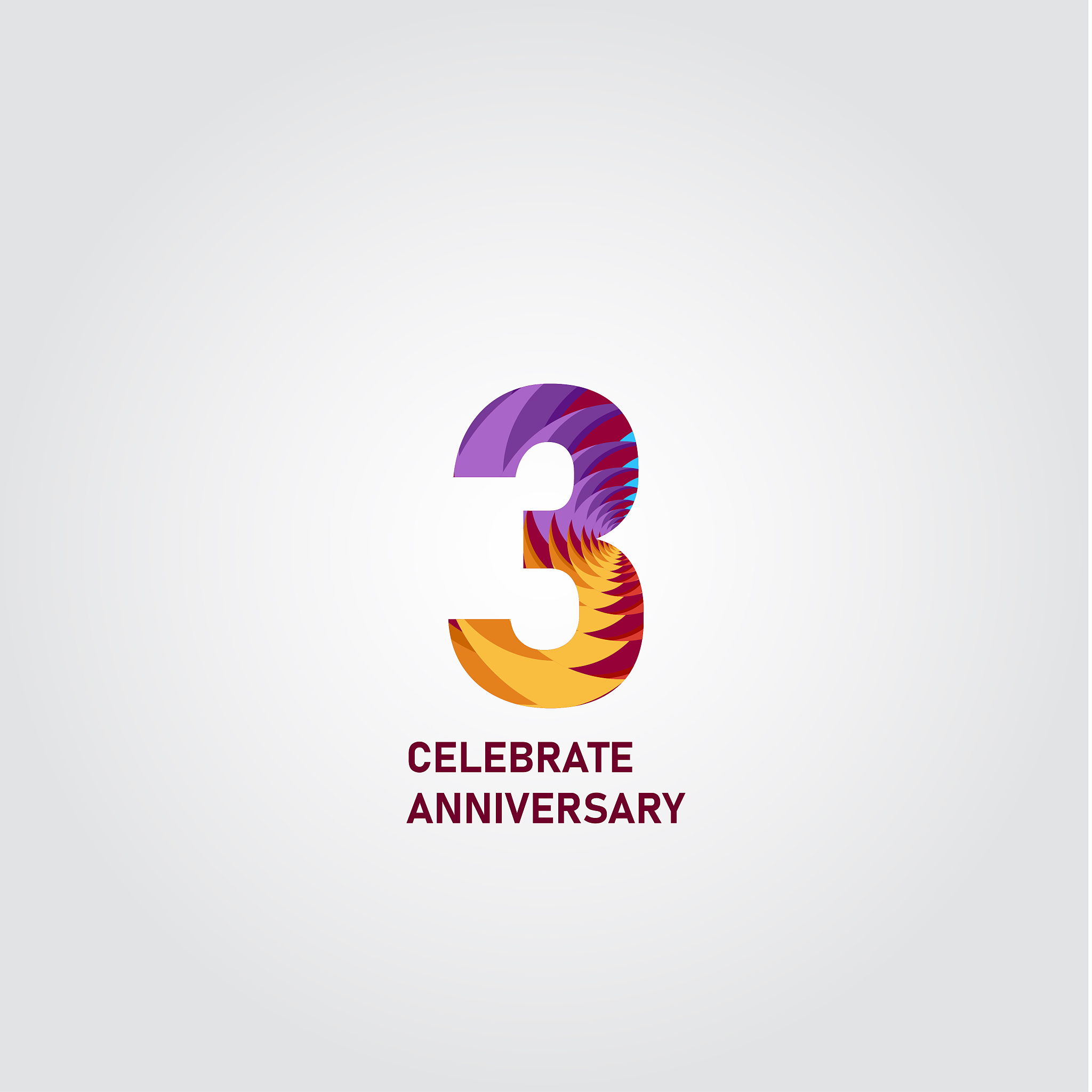 3 year anniversary elegant rainbow vector template design illust