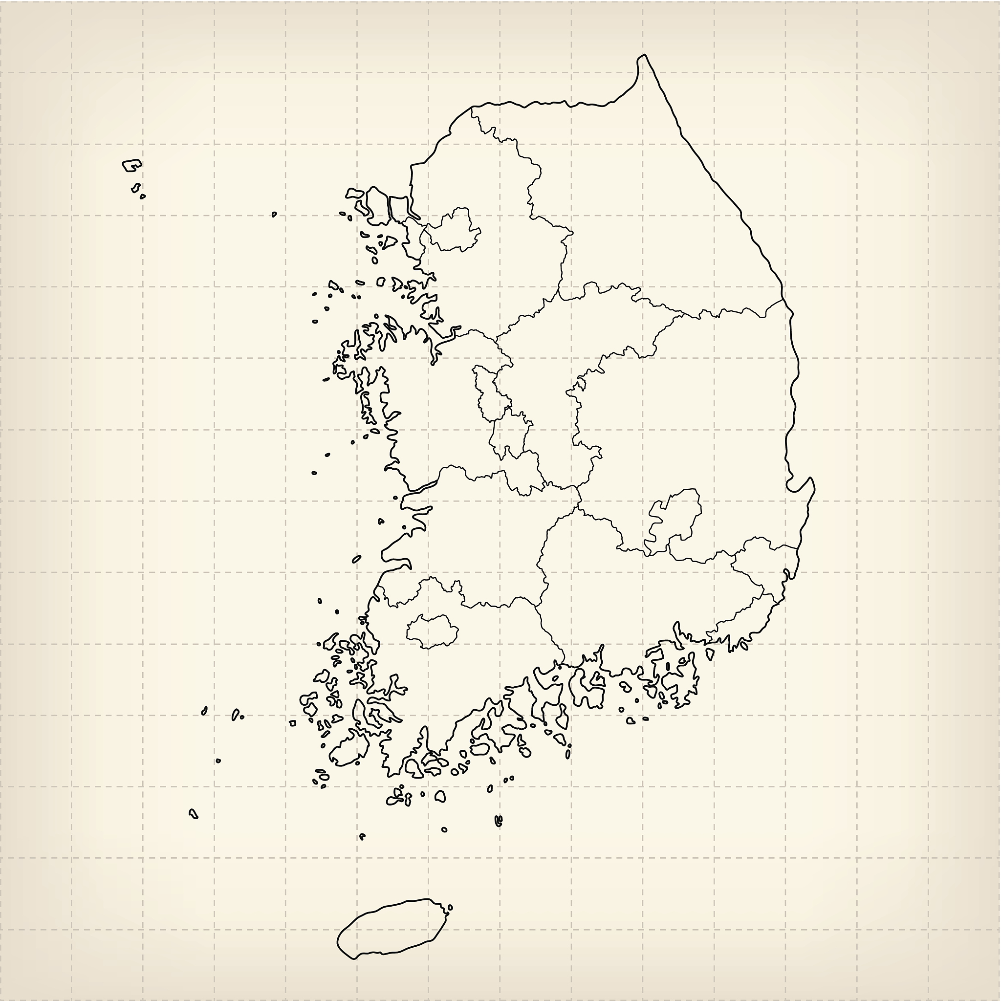 south korea sketched map on grid