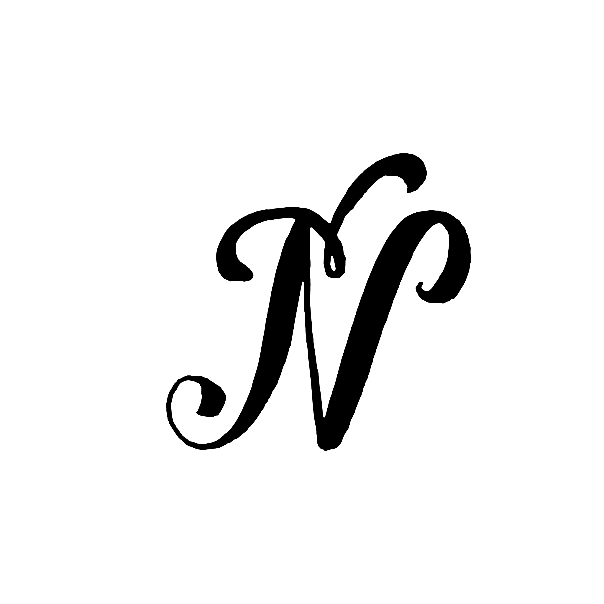 beautiful hand written capital letter n with curls