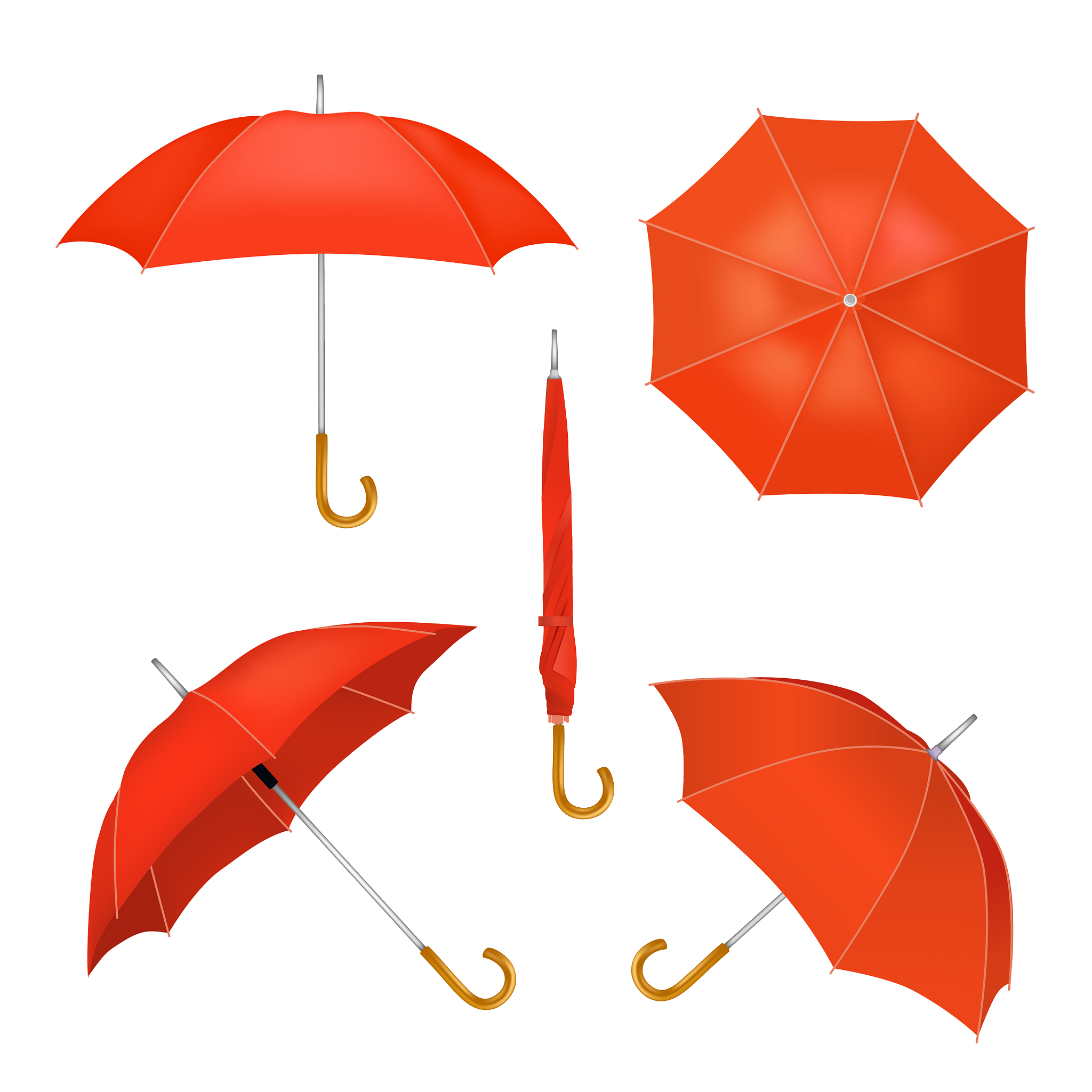 red folded opened umbrellas