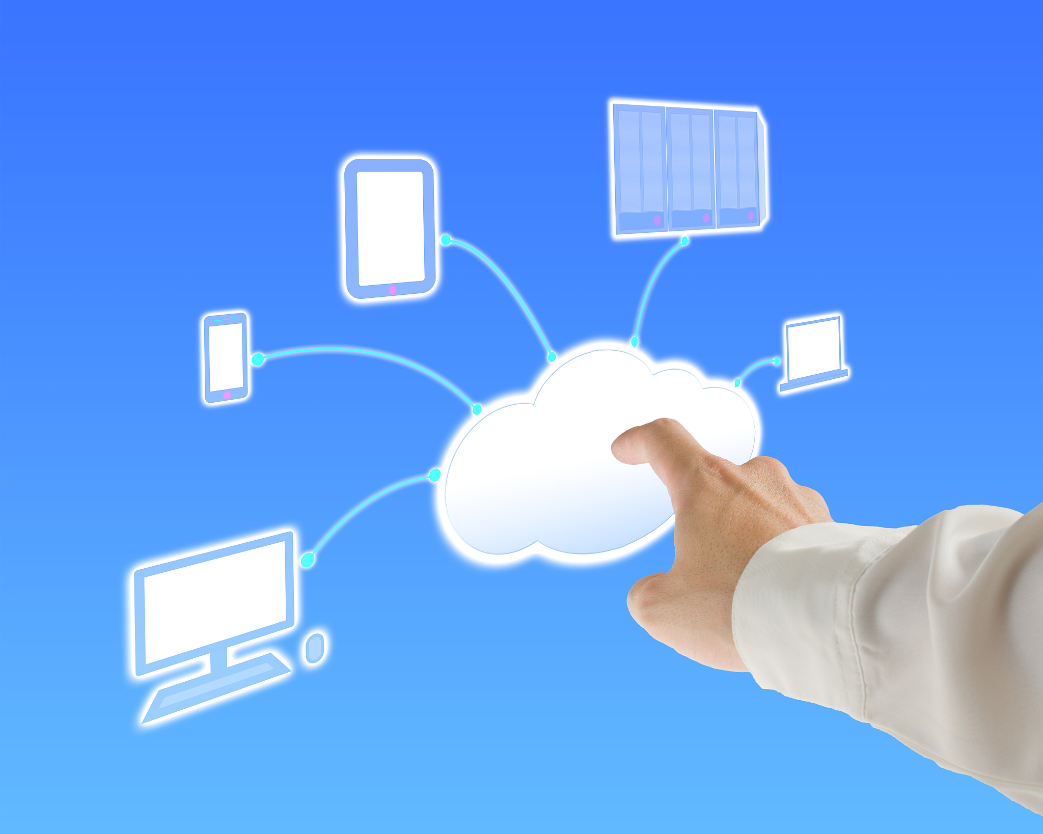 businessman touch cloud computing server for launching service