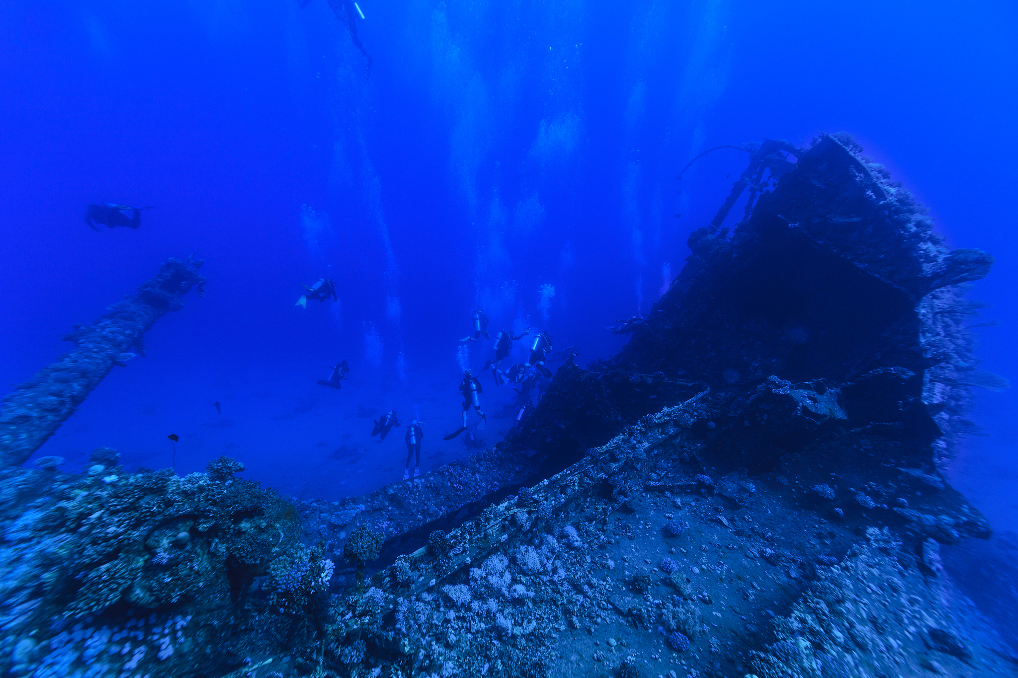 scuba diver  over shipwreck   red sea wreck diving