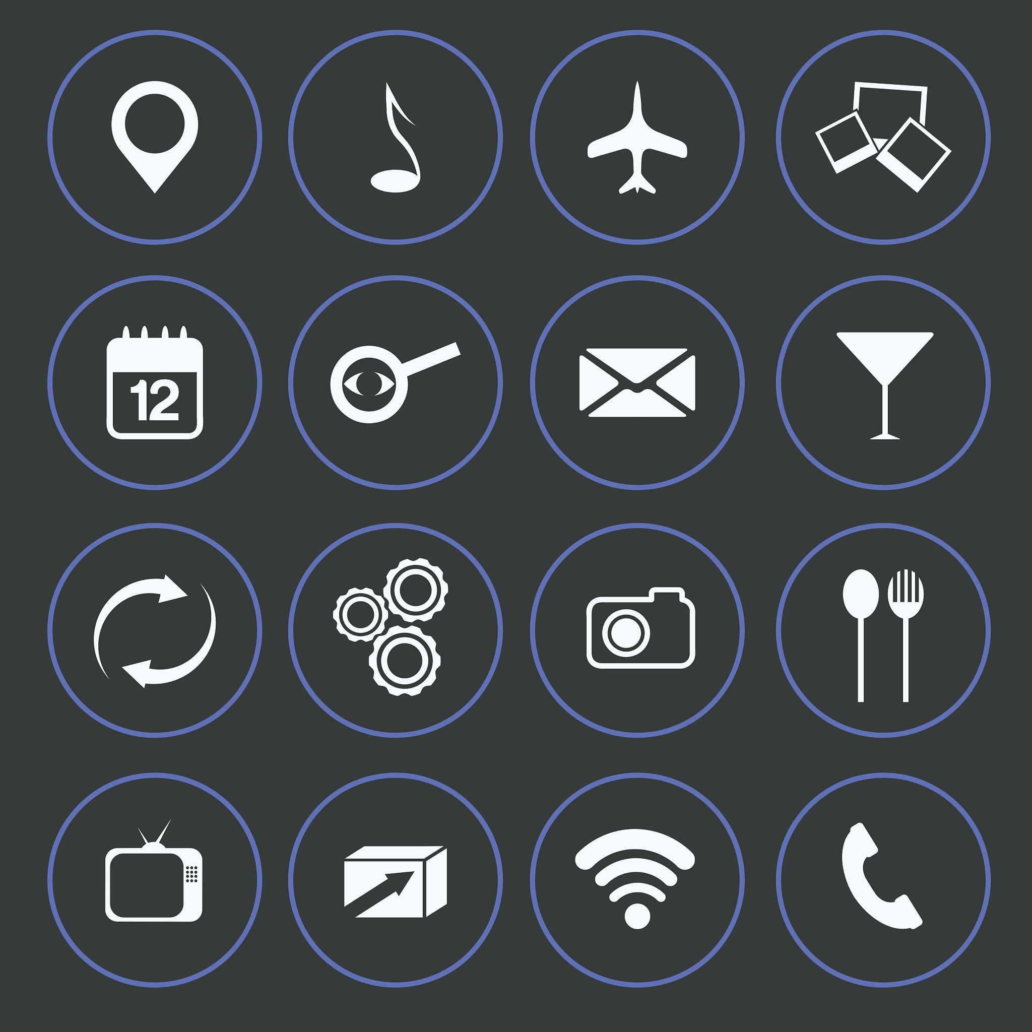 mediafood and communication icons set flat design