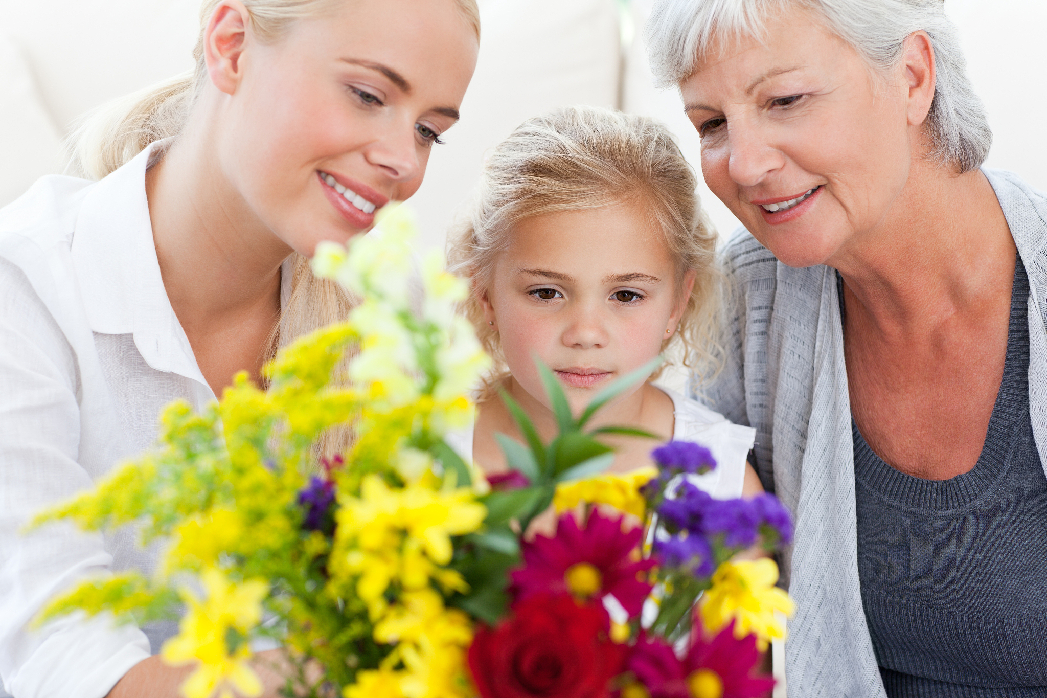 radiant family with flowers