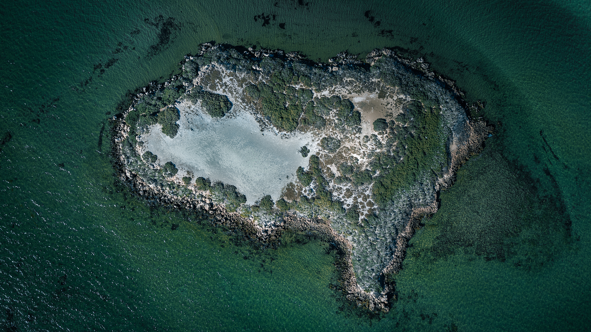 drone shot of an island in shark bay, australia