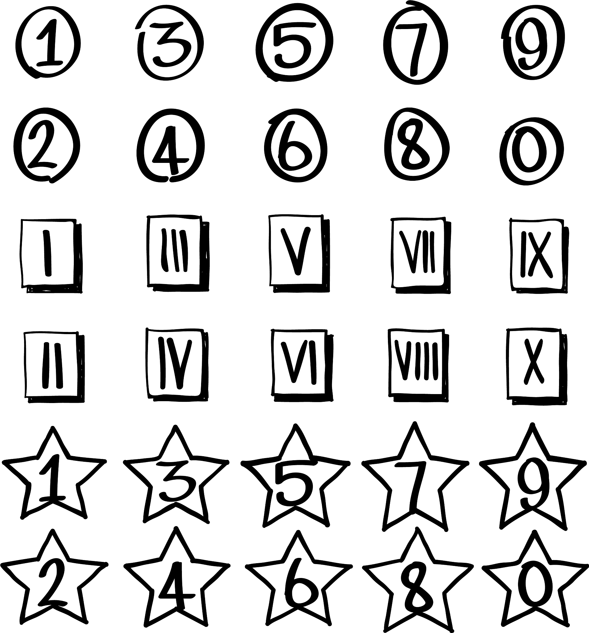 set of numbers in hand drawn