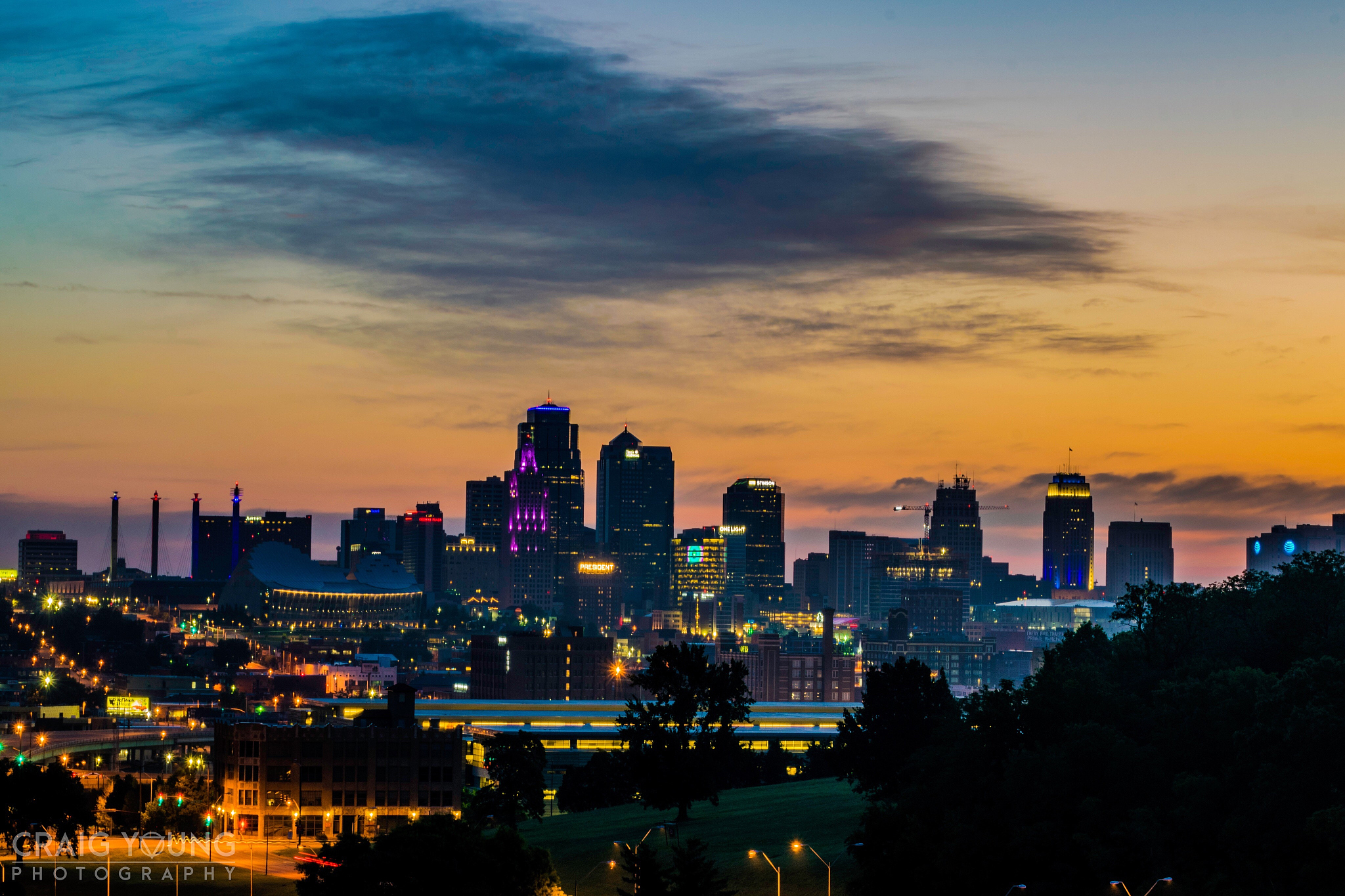view of city at sunset