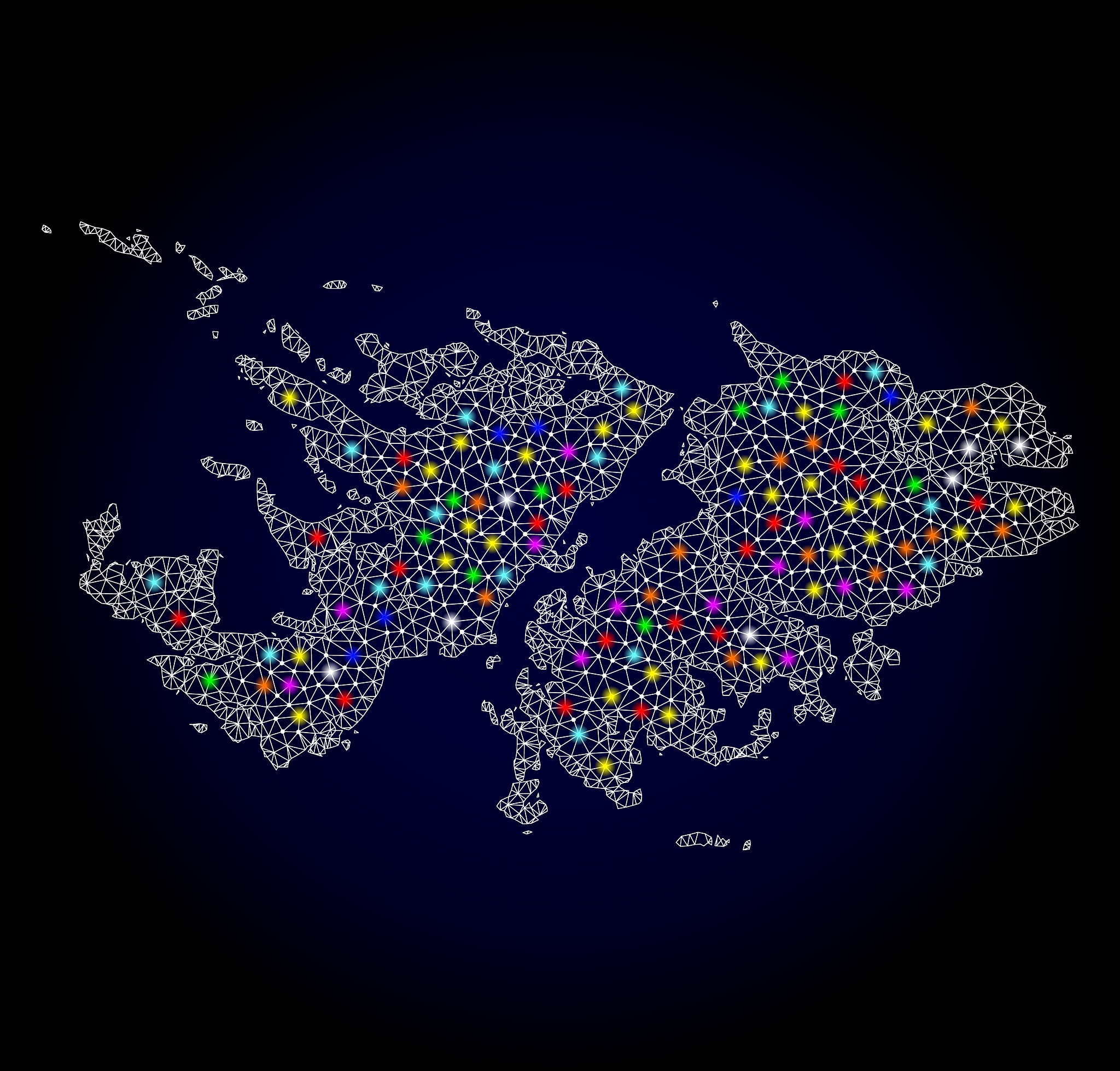 mesh network map of falkland islands with bright