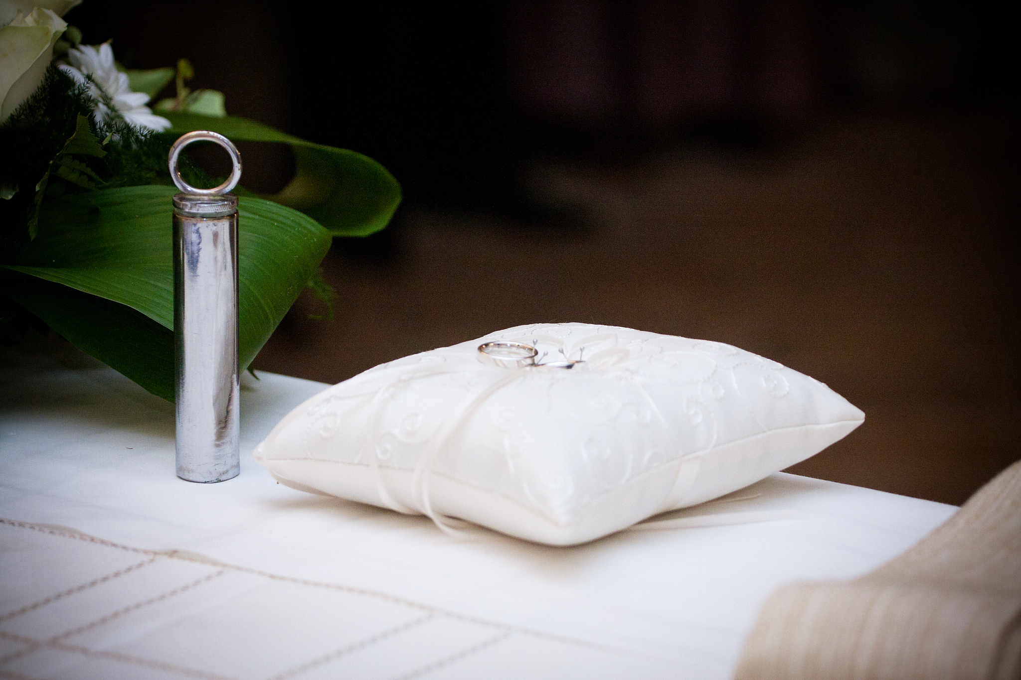 wedding ring on ring pillow 6