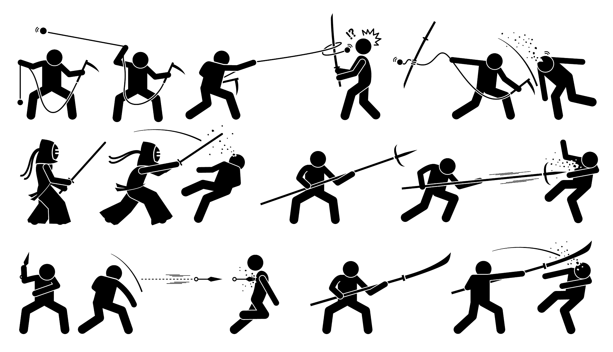 man attacking opponent with traditional japanese