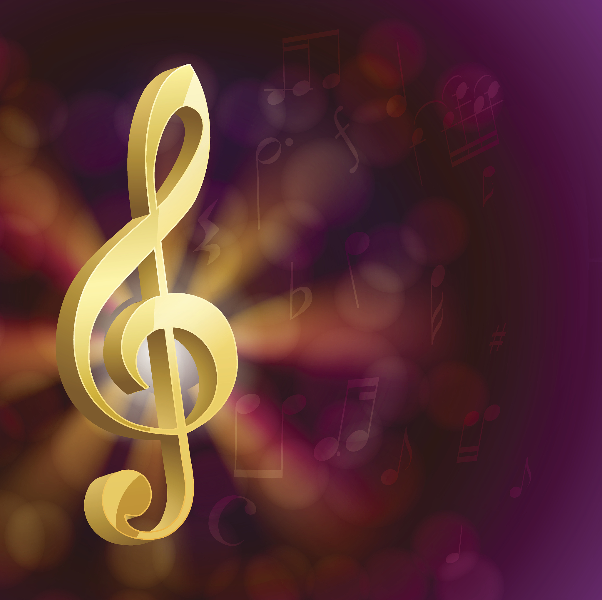 golden musical key with notes