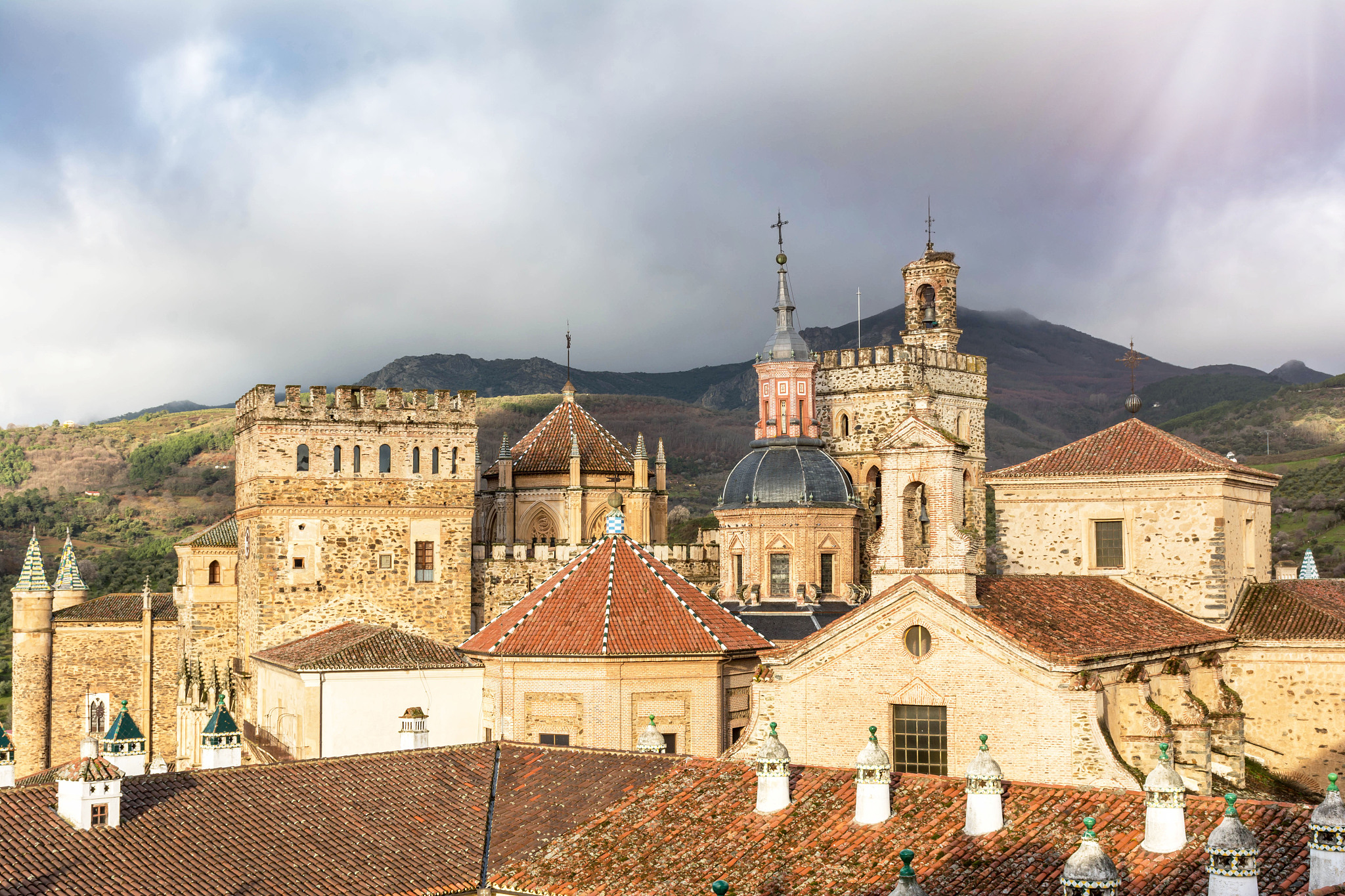 panoramic view of the guadalupe monastery in extremadura (spain)