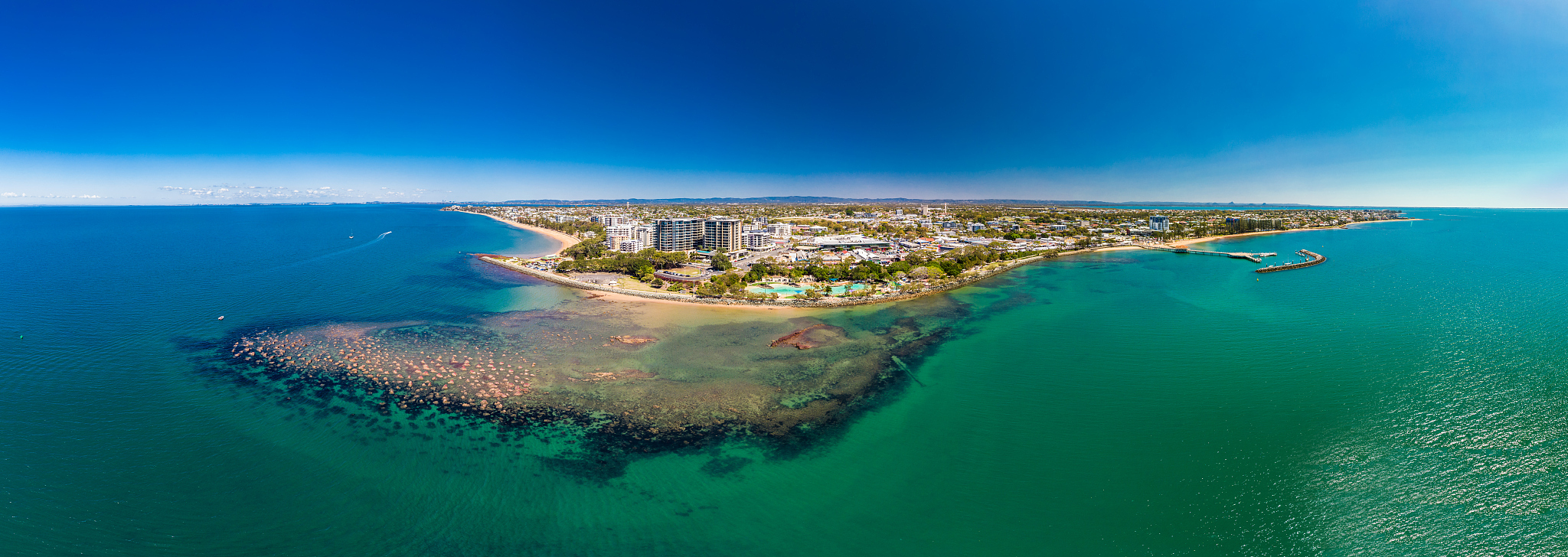 aerial drone view of settlement cove lagoon, redcliffe, australi