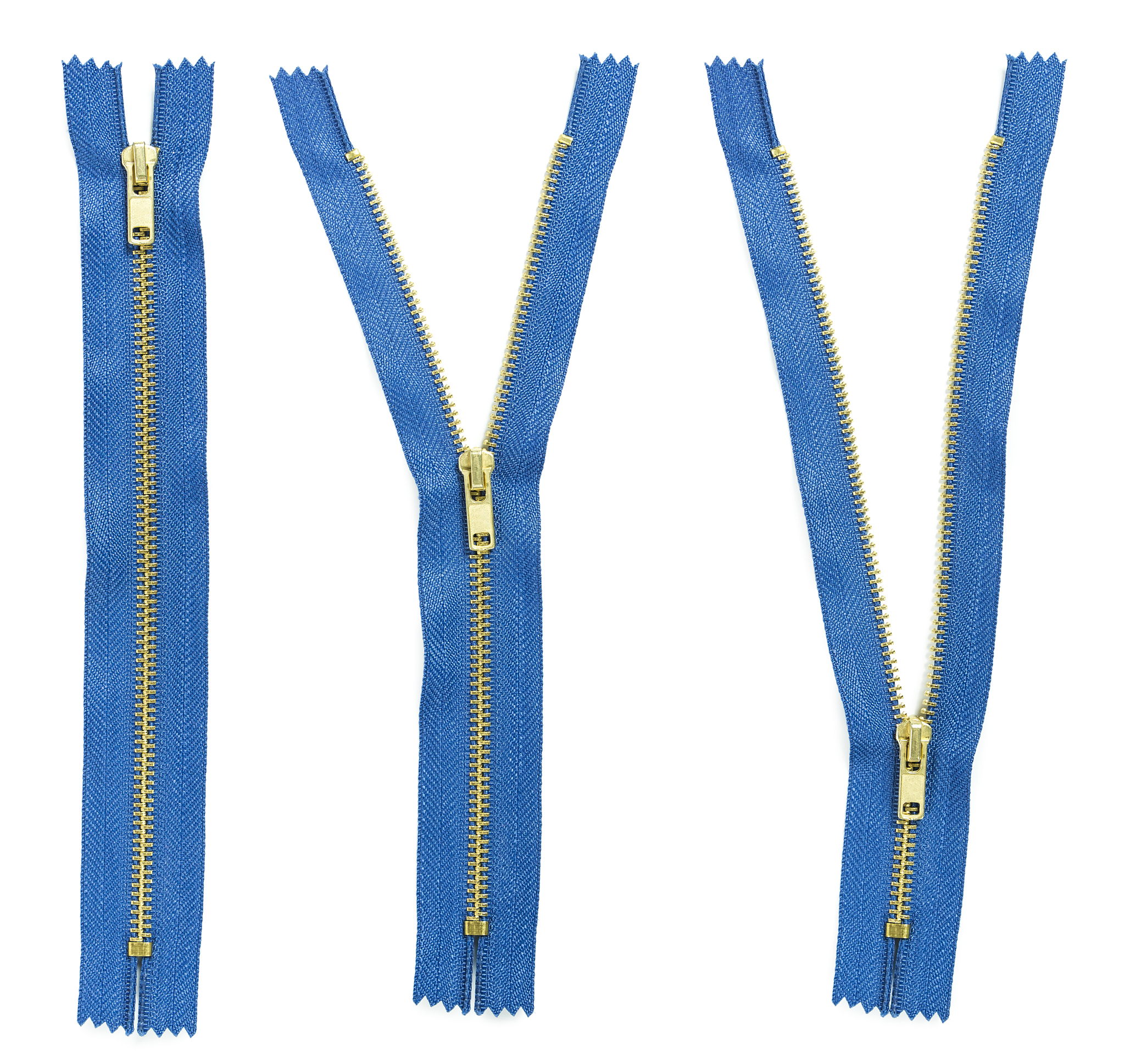 set of three blue zipper