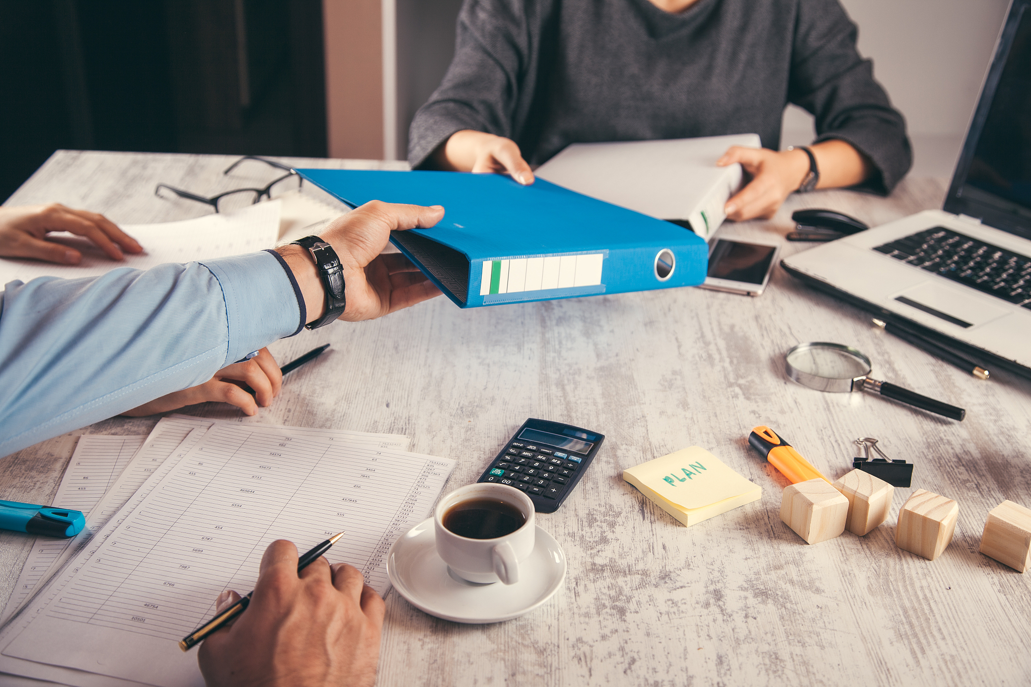 team working in office desk