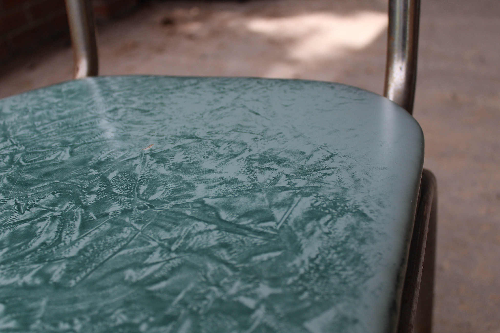 vintage blue green plastic seat on chair