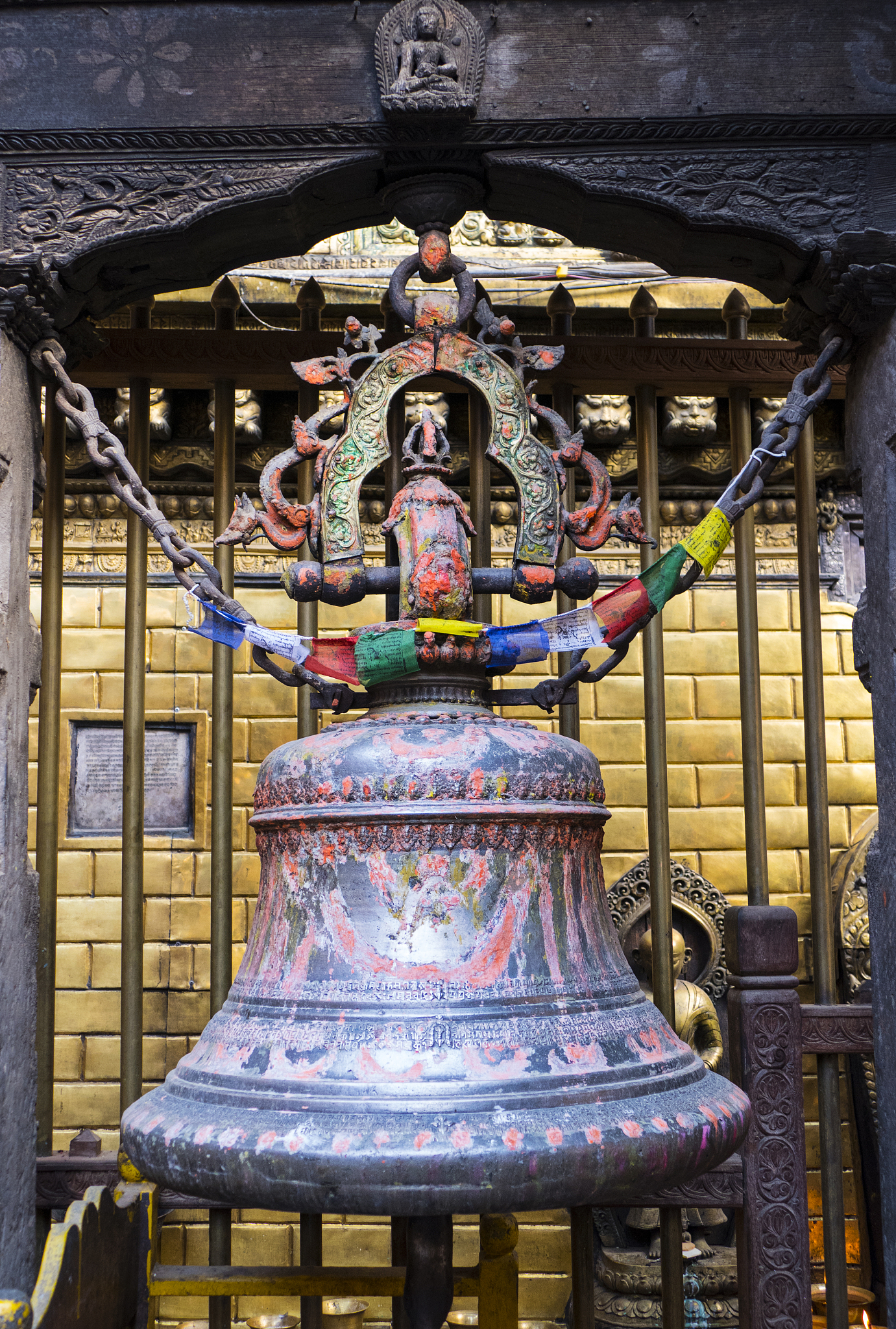holy hindu temple bell by gate in durbar square in kathmandu nep