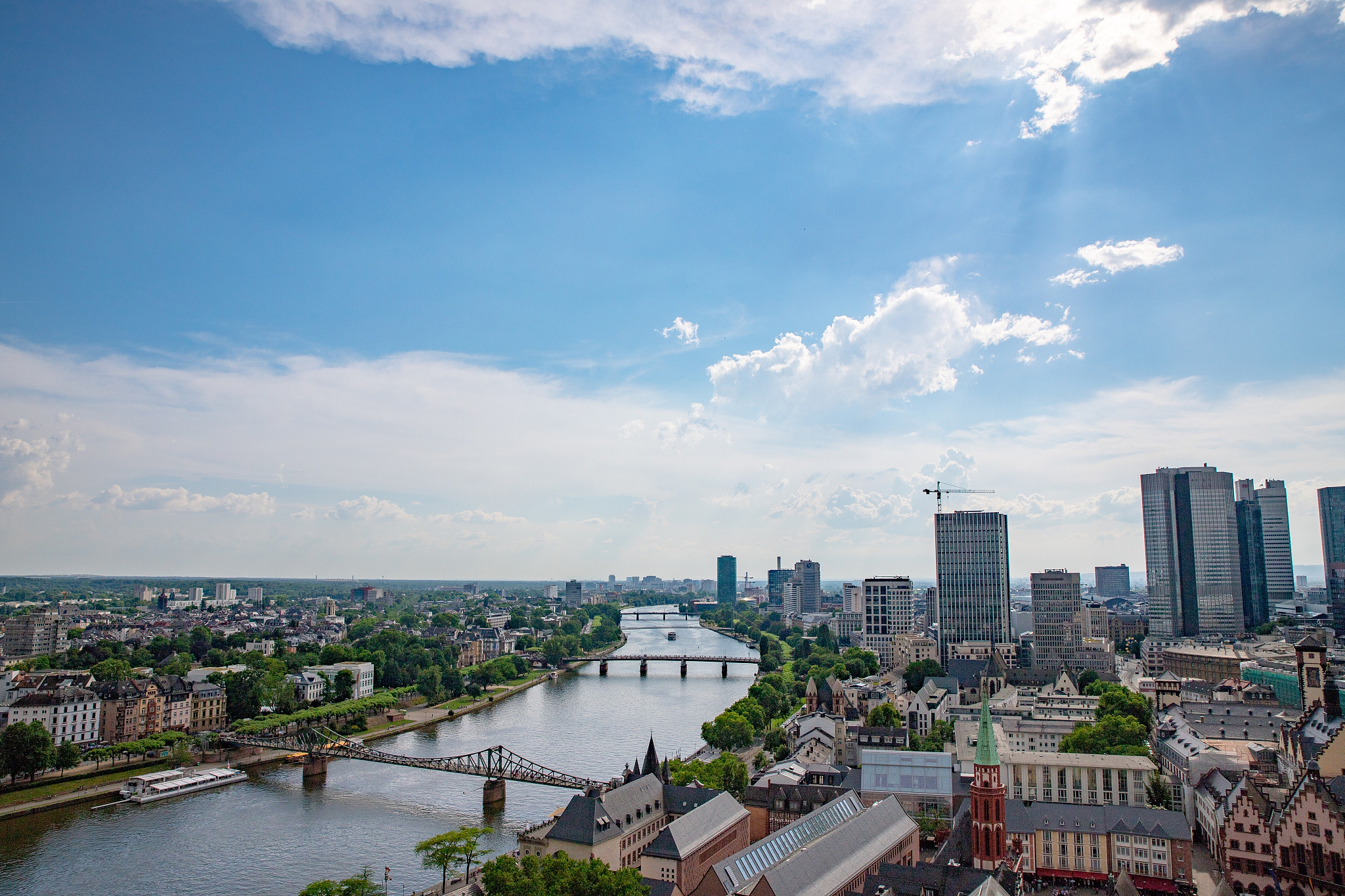 high angle view of city buildings against sky
