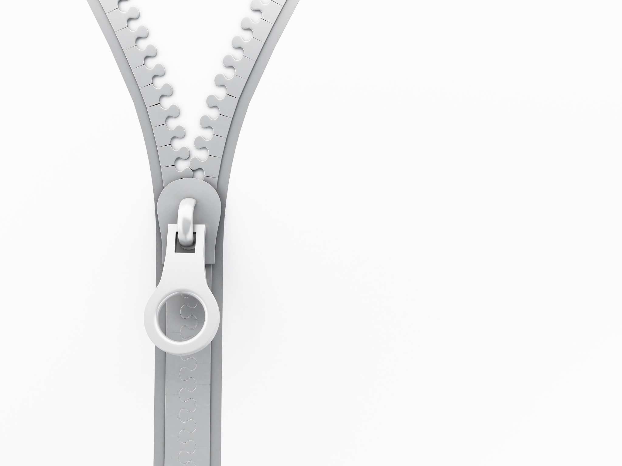 3d zipper open on white background.