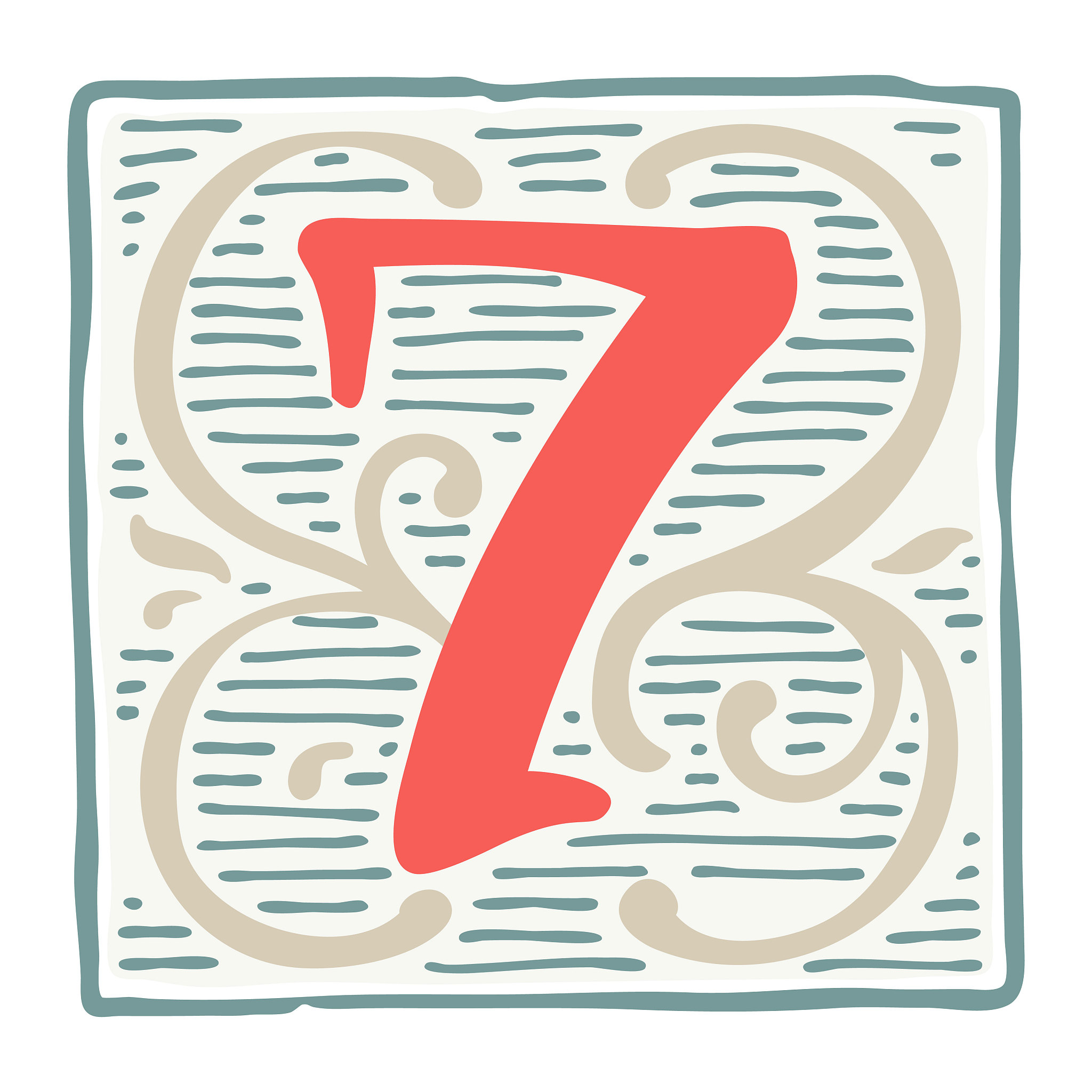 number seven renaissance logo with line pattern.