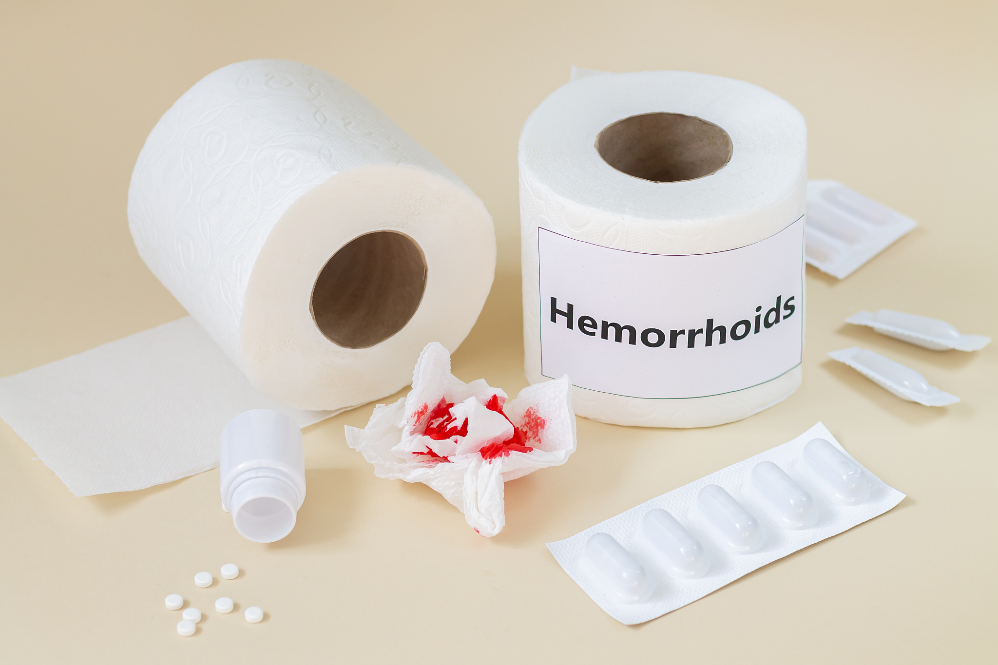 hemorrhoids and constipation treatment concept. toilet paper rol