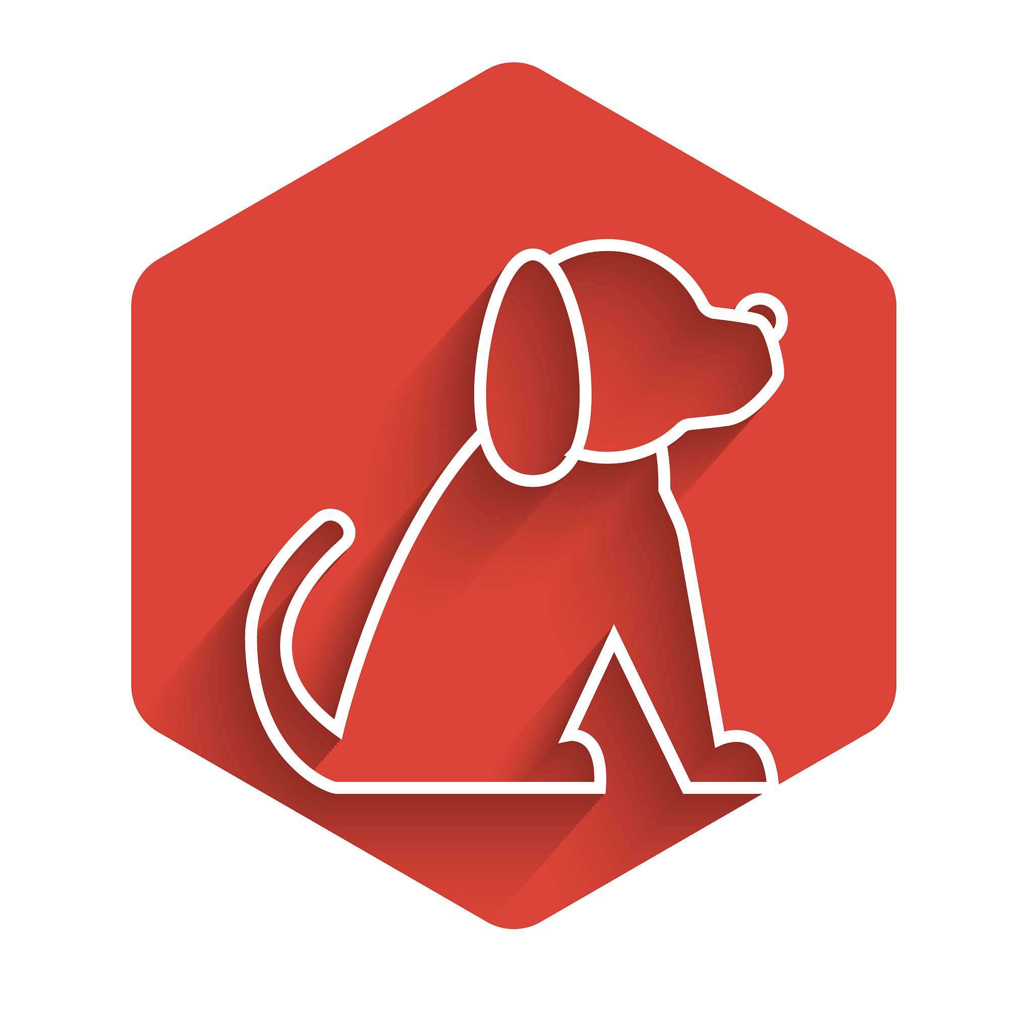 white line dog icon isolated with long shadow red