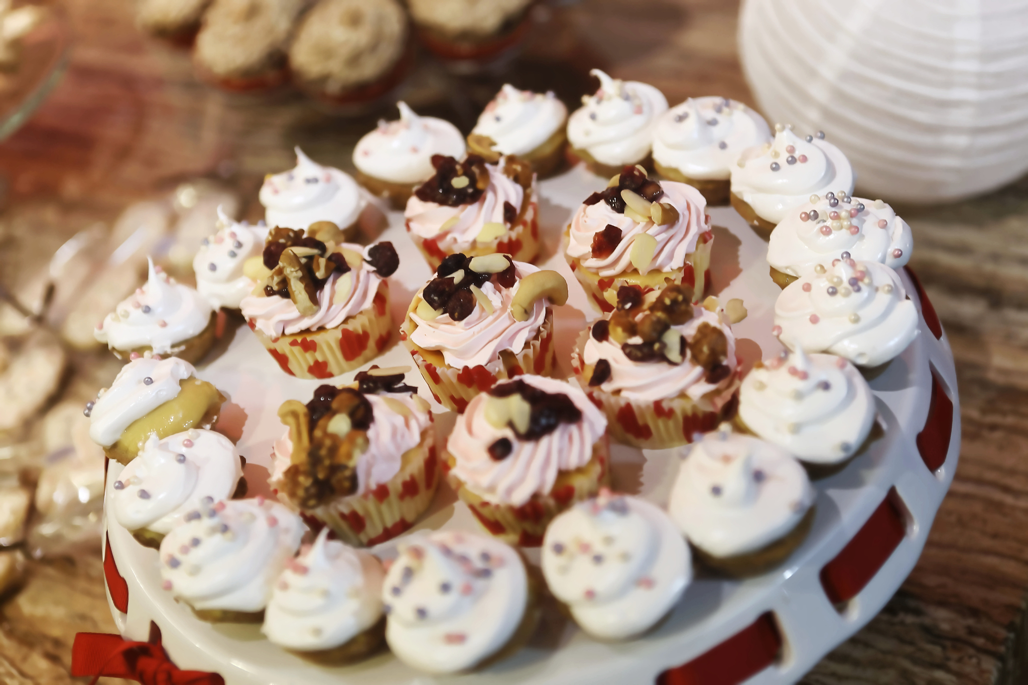 set of cupcakes around a wedding table