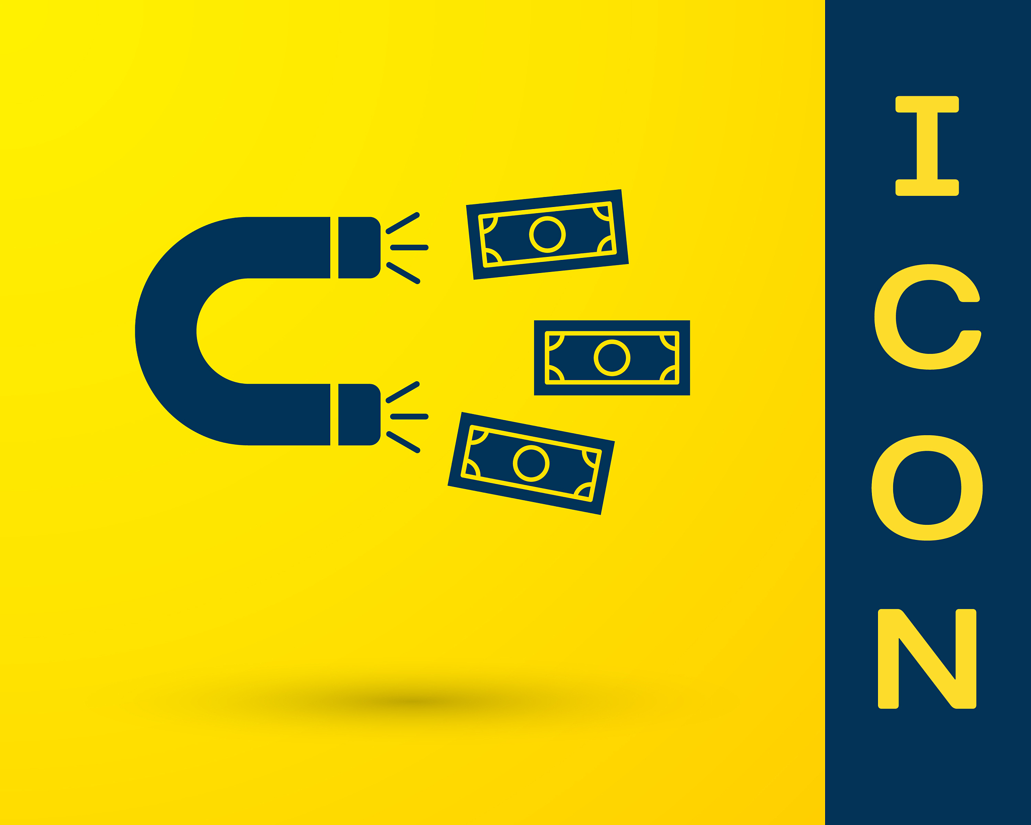 blue magnet with money icon isolated on yellow