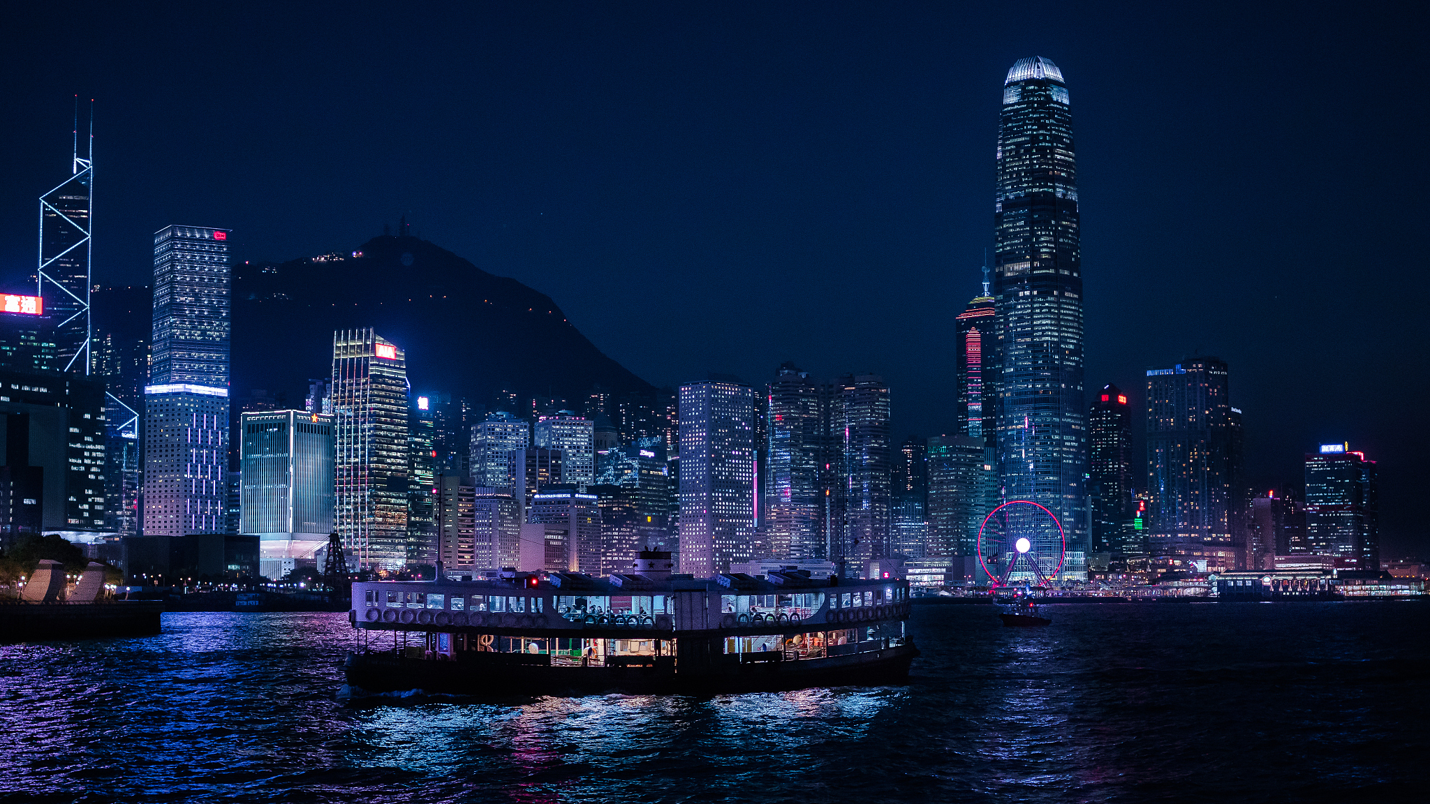 hong kong financial district with victoria harbour
