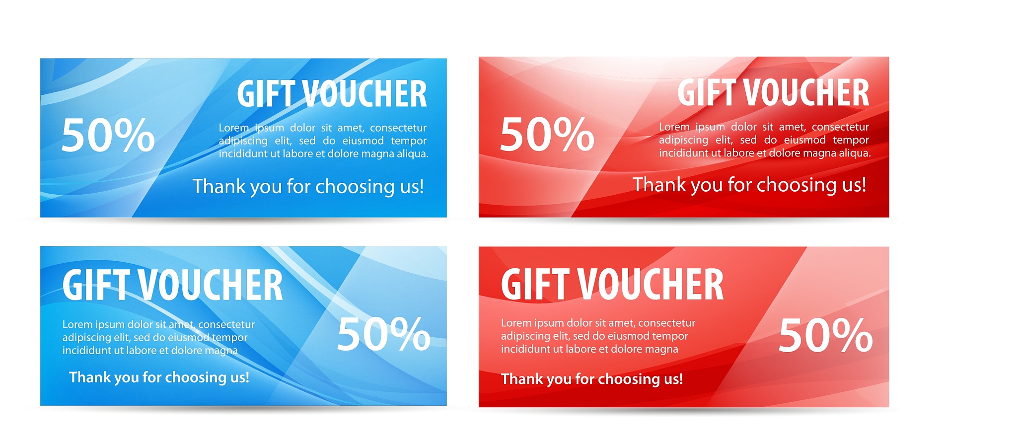 set of gift vouchers with wavy shiny blue