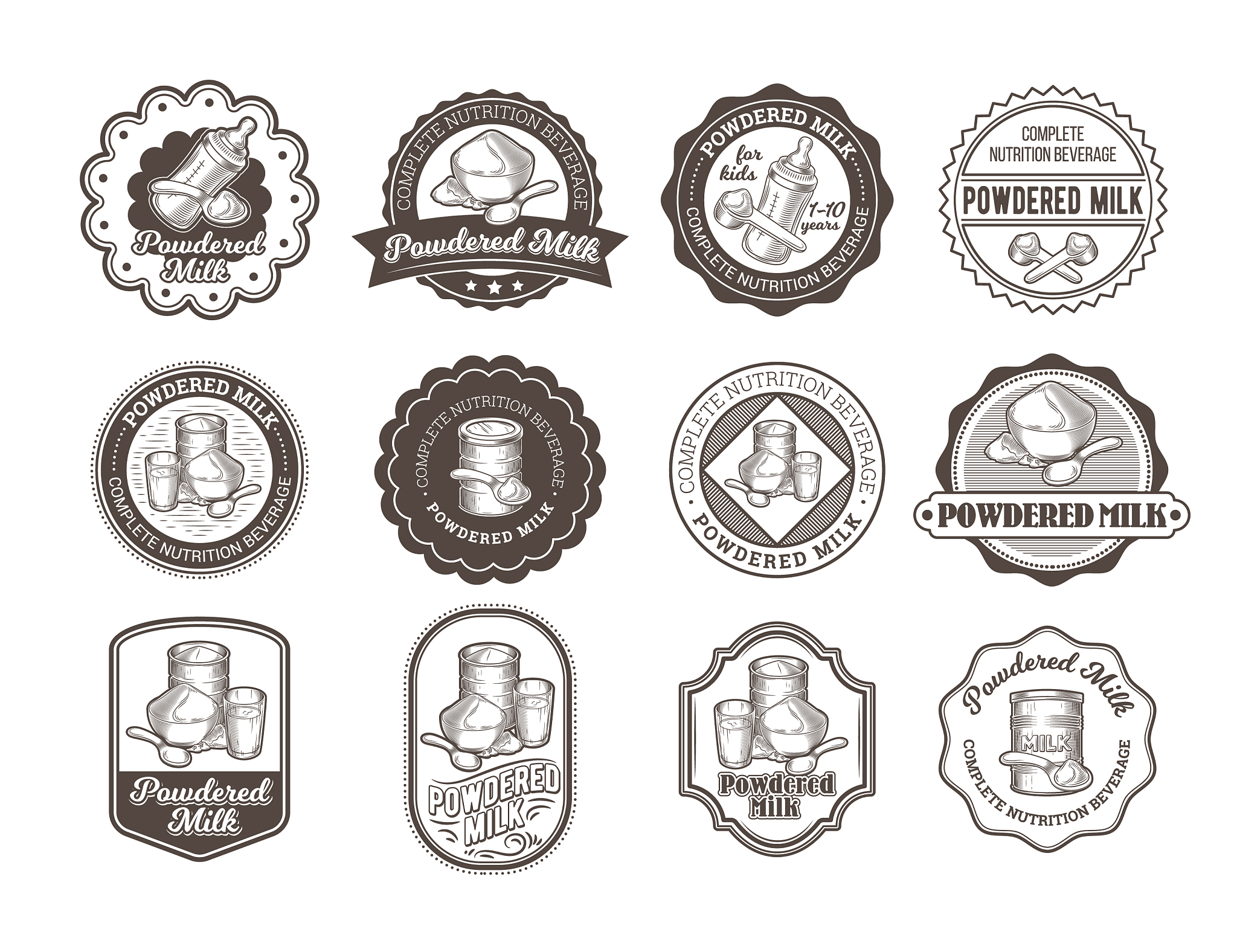 set of of badges of dry milk