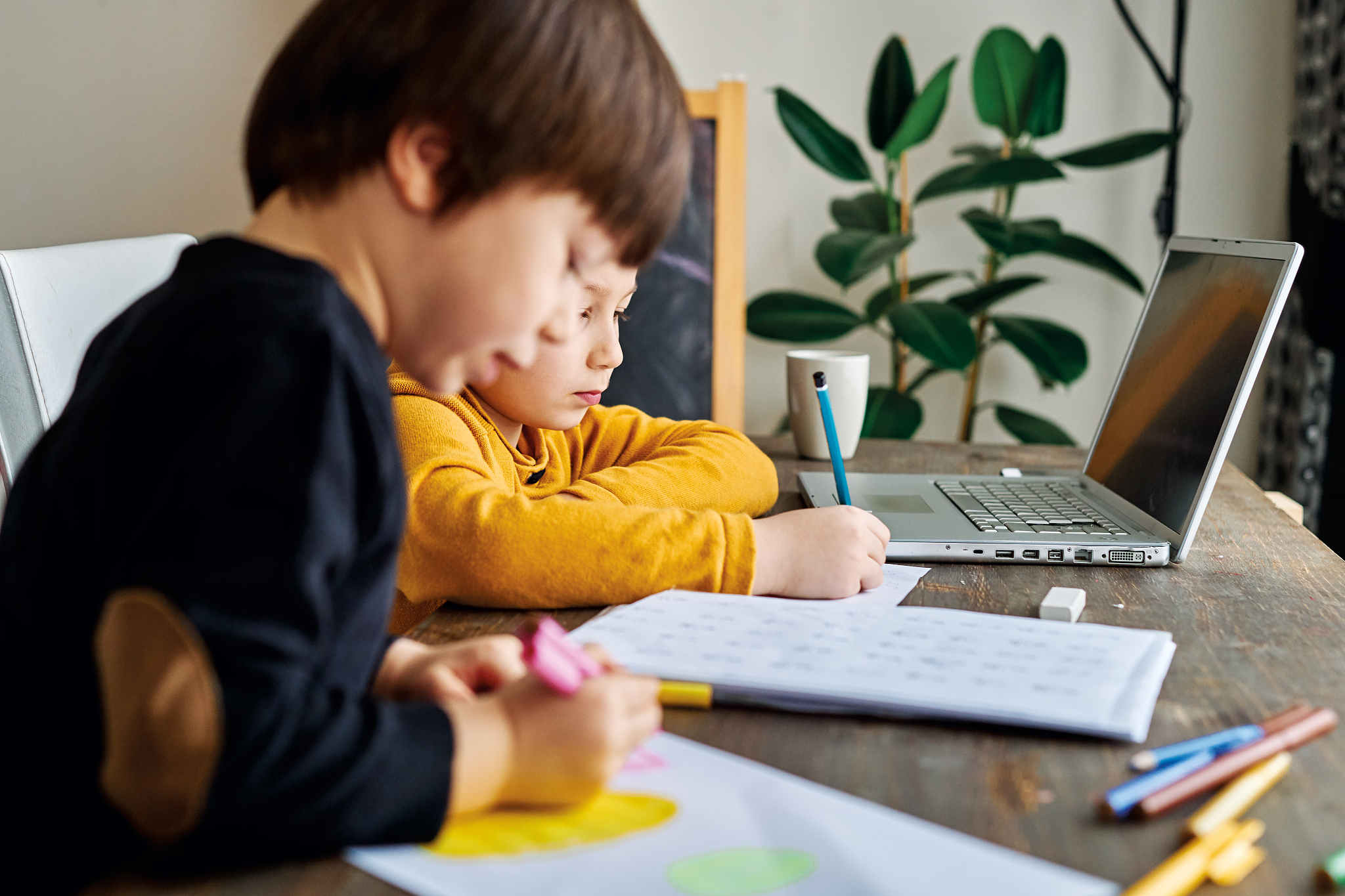 education at home. cute child learning mathematics at home with 