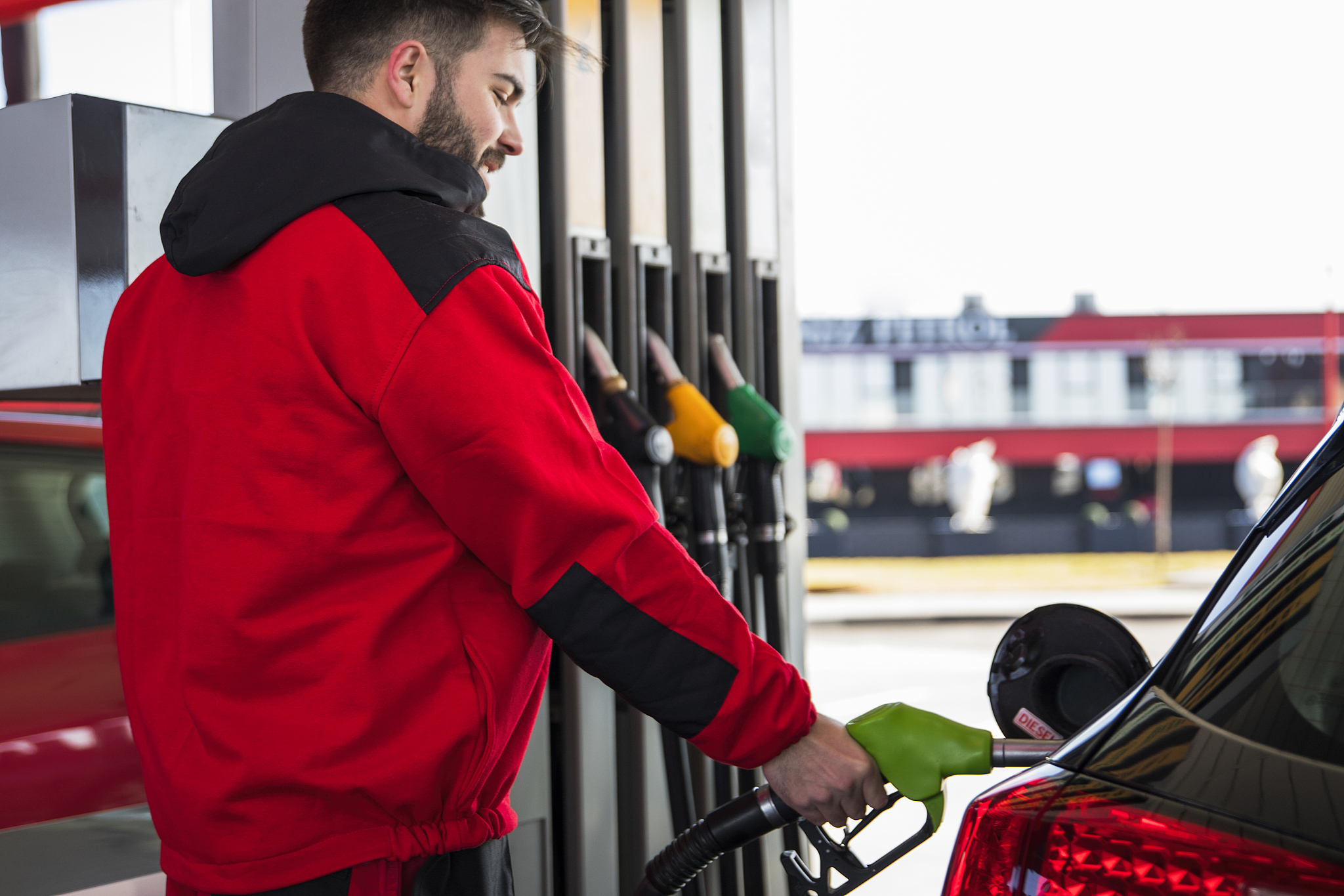 at petrol station