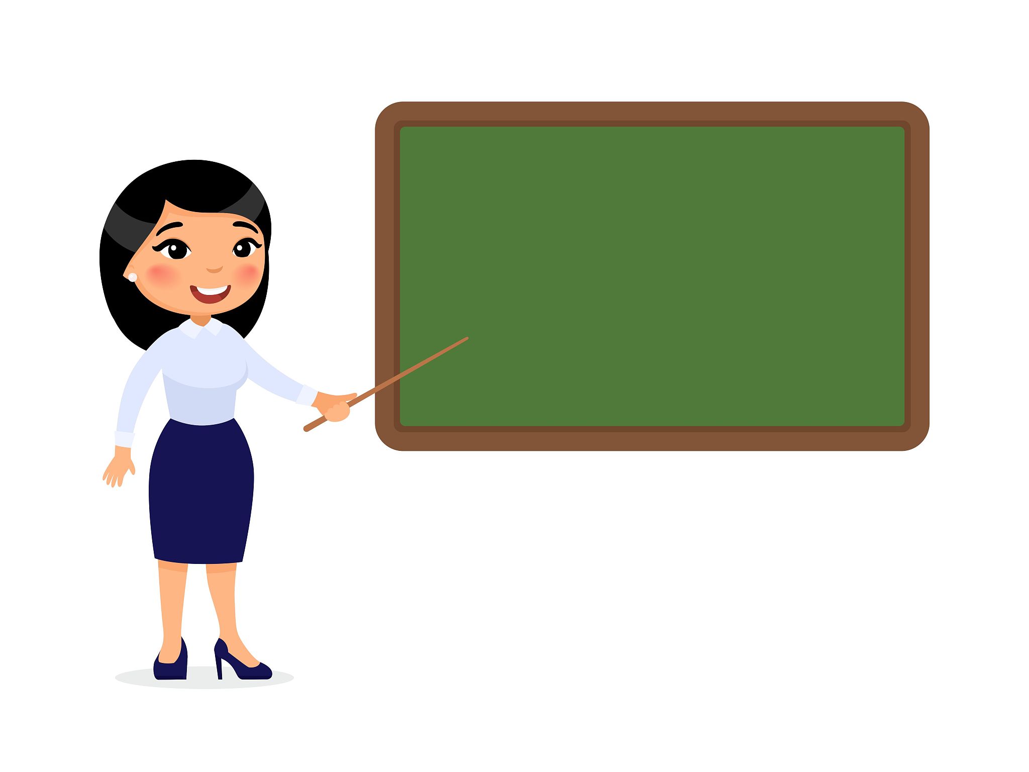 asian female teacher standing near blackboard flat vector illust