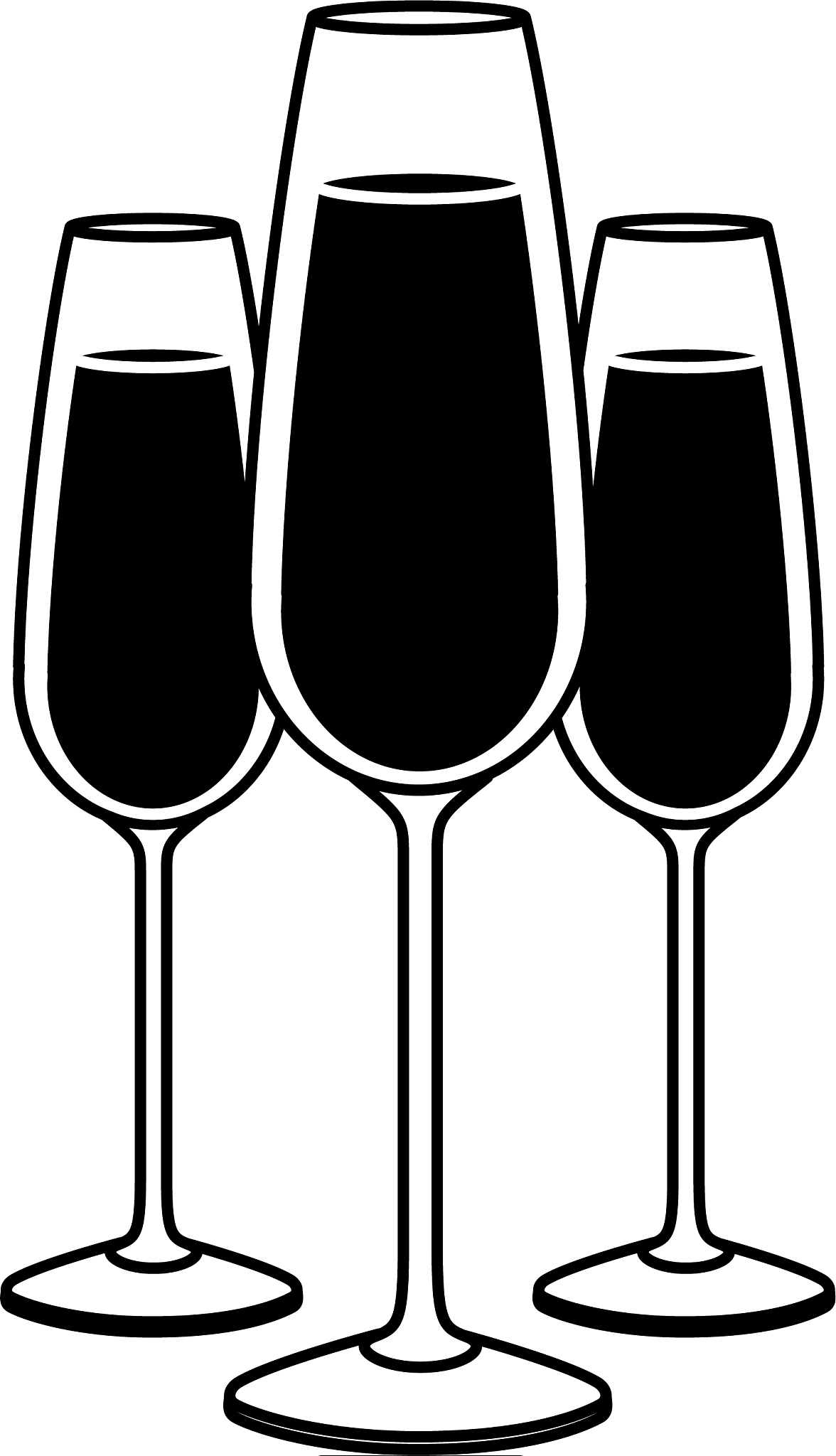 three glasses with champagne alcohol liquid