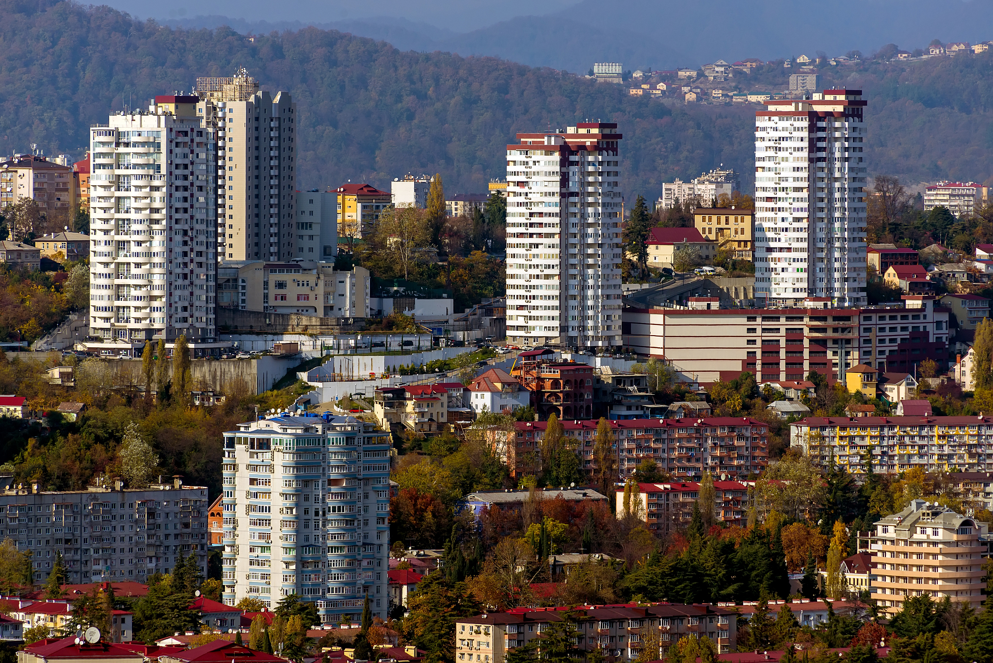 aerial view of sochi on the background of the sea