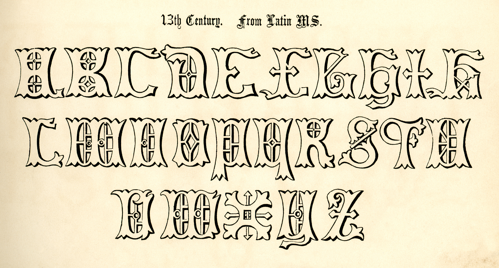 13th century alphabet from latin manuscript
