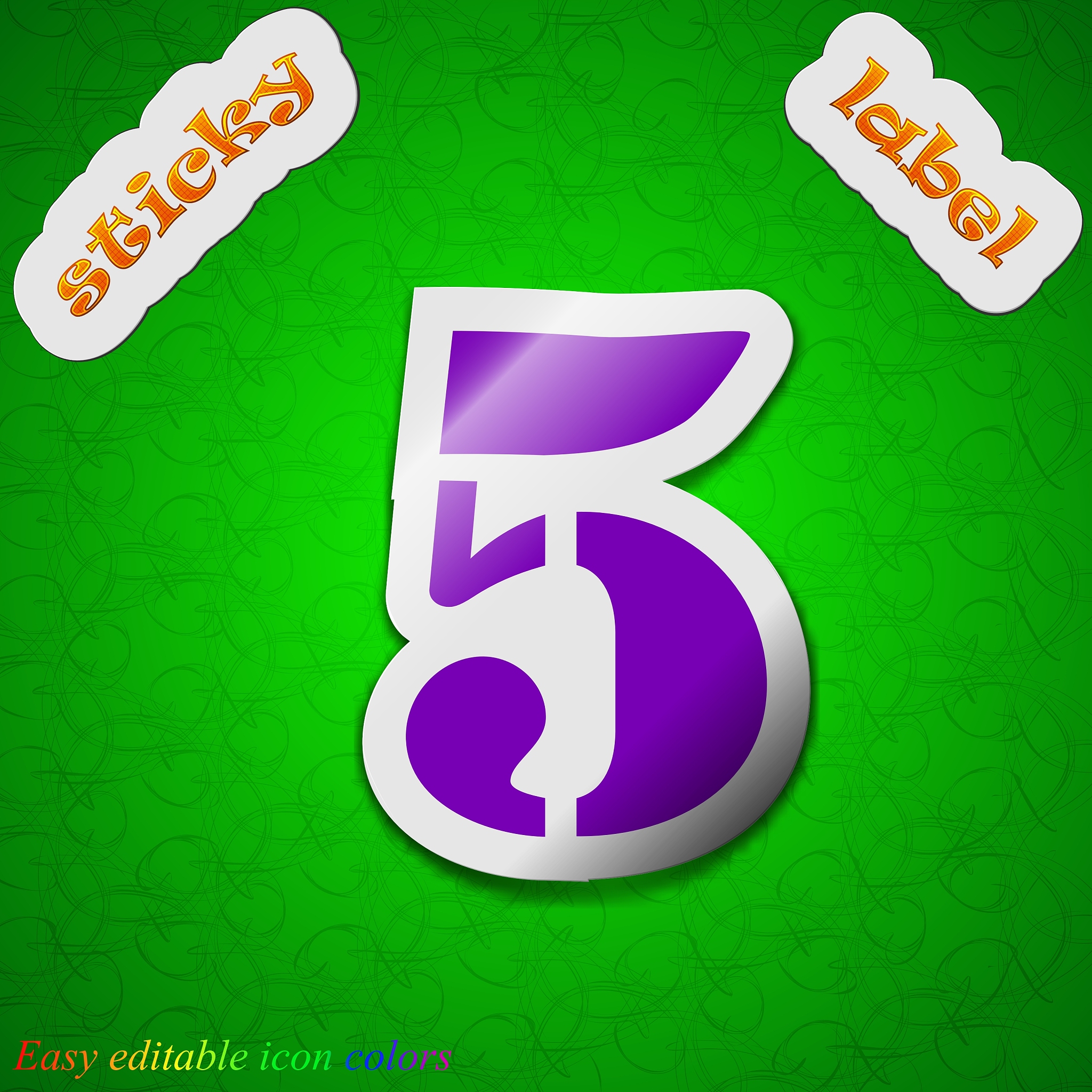 number five icon sign symbol chic colored sticky